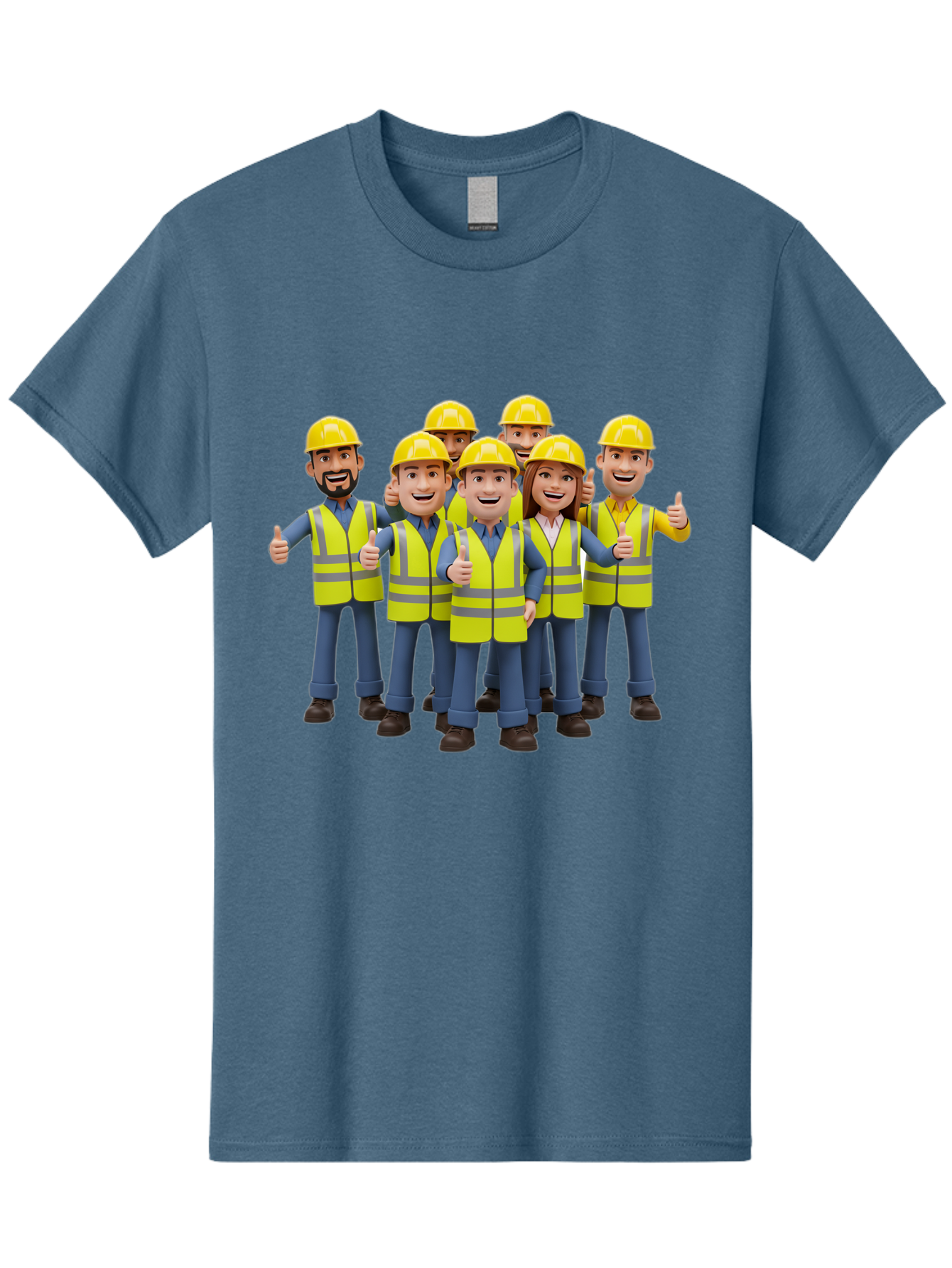 Construction-Workers Men'S Graphic Tee, 100% Cotton, Comfortable Casual Summer Wear, Machine Washable, Construction Workers, Team Collaboration, Safety Gear, Yellow Hard Hats, Reflective Vests, Thumbs Up, Unity, Workplace Harmony, Bac896