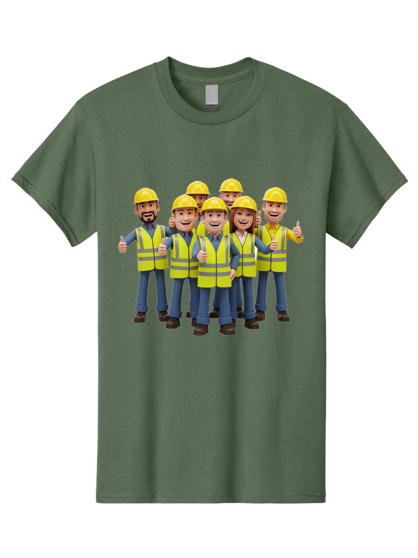 Construction-Workers Men'S Graphic Tee, 100% Cotton, Comfortable Casual Summer Wear, Machine Washable, Construction Workers, Team Collaboration, Safety Gear, Yellow Hard Hats, Reflective Vests, Thumbs Up, Unity, Workplace Harmony, Bac896