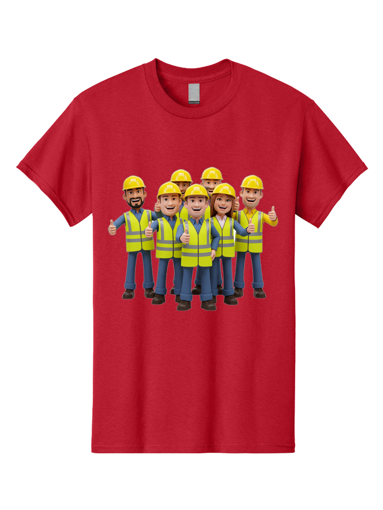 Construction-Workers Men'S Graphic Tee, 100% Cotton, Comfortable Casual Summer Wear, Machine Washable, Construction Workers, Team Collaboration, Safety Gear, Yellow Hard Hats, Reflective Vests, Thumbs Up, Unity, Workplace Harmony, Bac896
