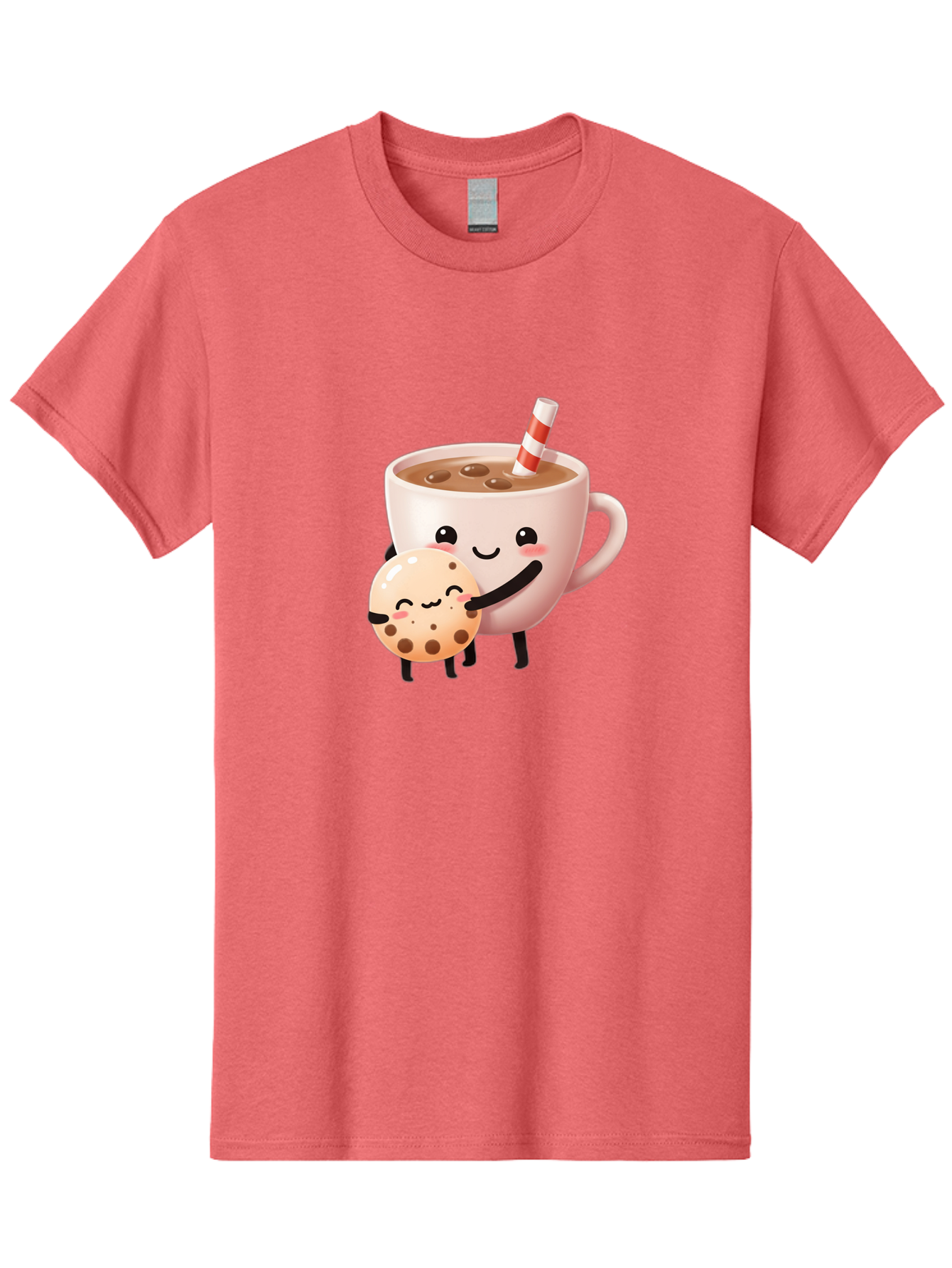 Cookie-And-Milk Men'S Graphic Tee, 100% Cotton, Comfortable Casual Summer Wear, Machine Washable, Cartoon Cup Of Milk, Chocolate Chip Cookie, Smiling Faces, Happy Snack, Sweet Treats, Dessert Time, Kid Friendly, Funny Characters Bac898