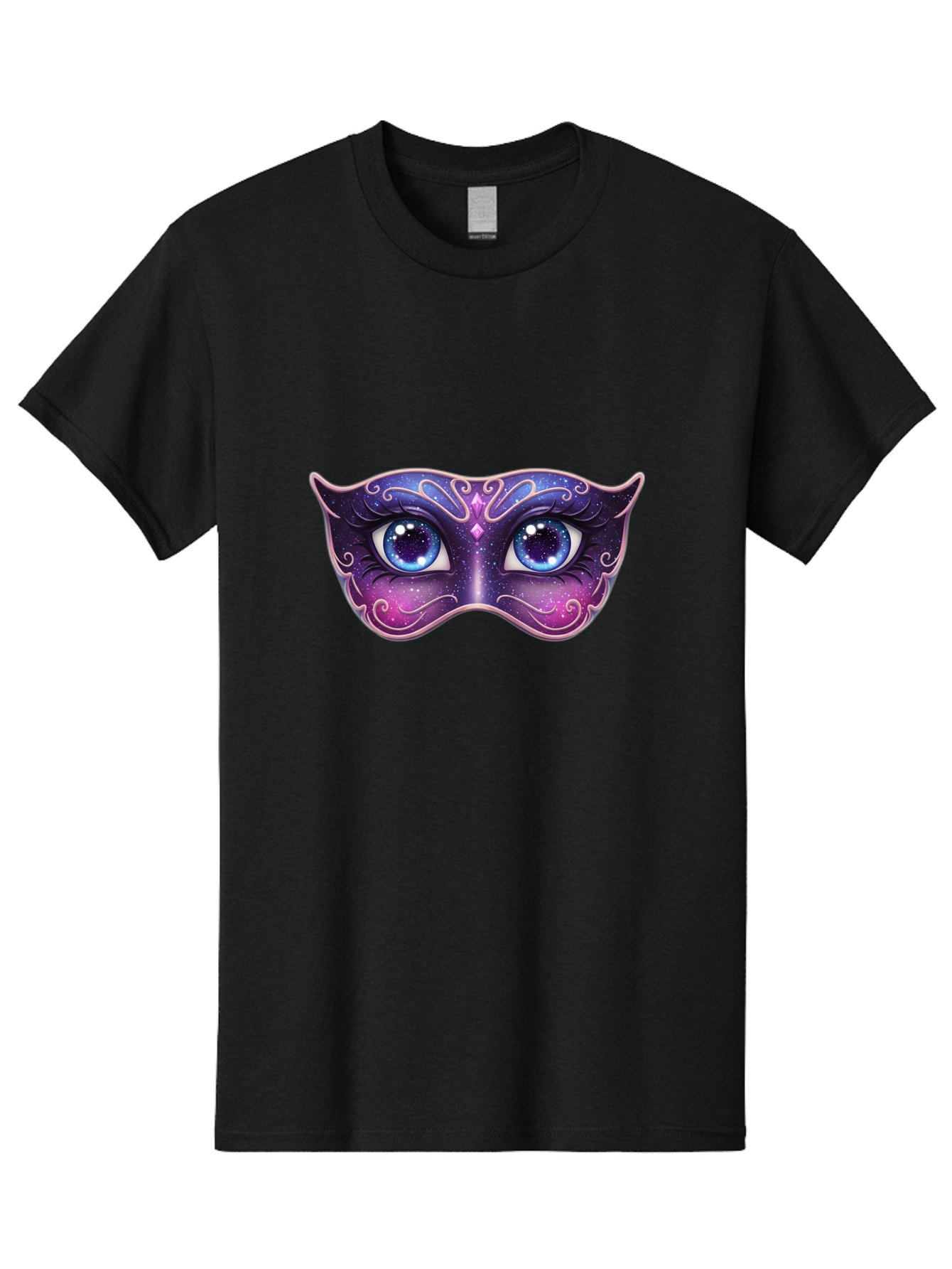 Cosmic-Mask Men'S Graphic Tee, 100% Cotton, Comfortable Casual Summer Wear, Machine Washable, Purple Galaxy Mask, Blue Eyes, Cosmic Design, Mystical Mask, Purple And Blue Swirls, Starry Night Sky, Feminine Eye Mask, Masquerade Mask, Bac901
