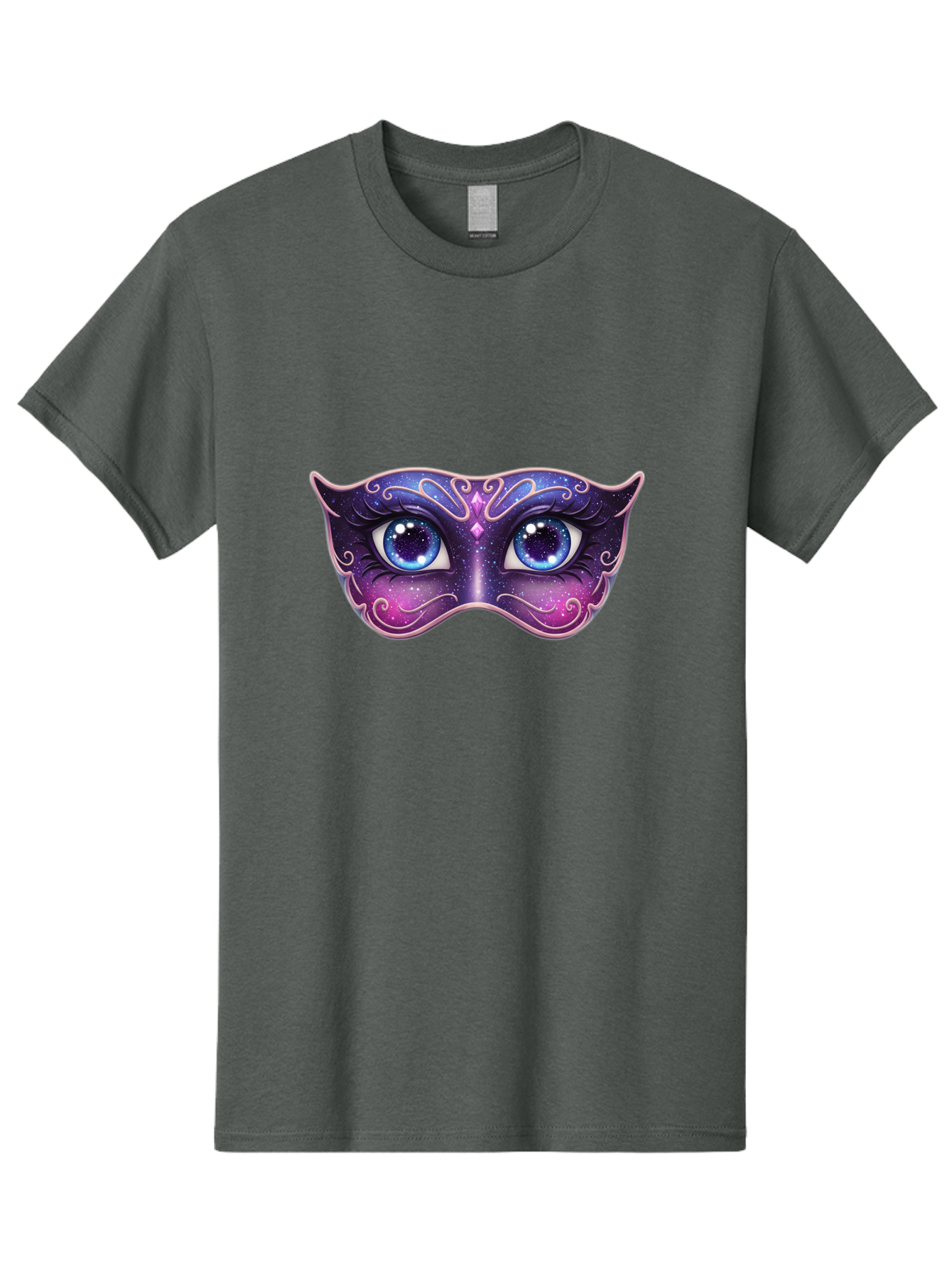 Cosmic-Mask Men'S Graphic Tee, 100% Cotton, Comfortable Casual Summer Wear, Machine Washable, Purple Galaxy Mask, Blue Eyes, Cosmic Design, Mystical Mask, Purple And Blue Swirls, Starry Night Sky, Feminine Eye Mask, Masquerade Mask, Bac901