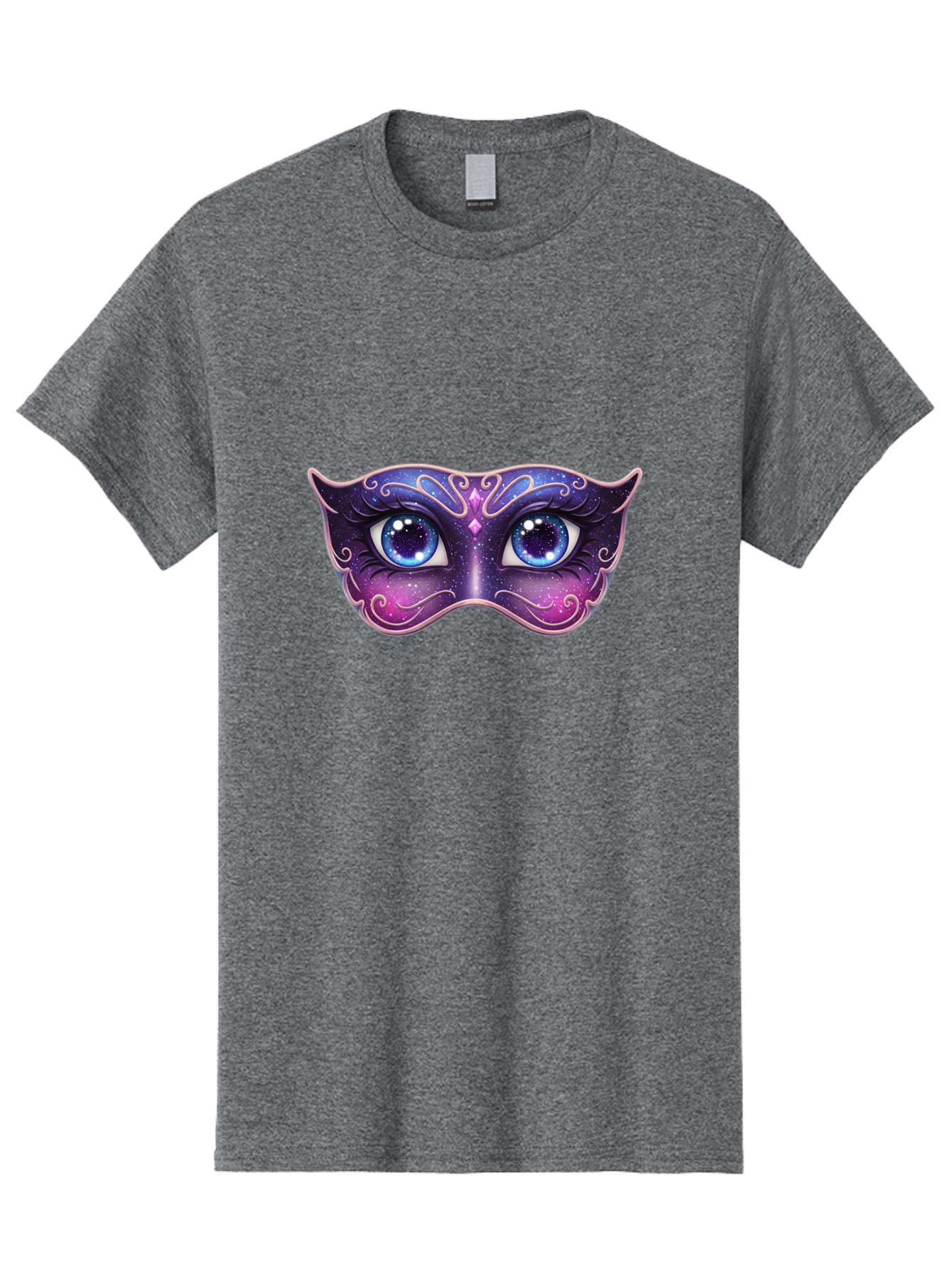Cosmic-Mask Men'S Graphic Tee, 100% Cotton, Comfortable Casual Summer Wear, Machine Washable, Purple Galaxy Mask, Blue Eyes, Cosmic Design, Mystical Mask, Purple And Blue Swirls, Starry Night Sky, Feminine Eye Mask, Masquerade Mask, Bac901