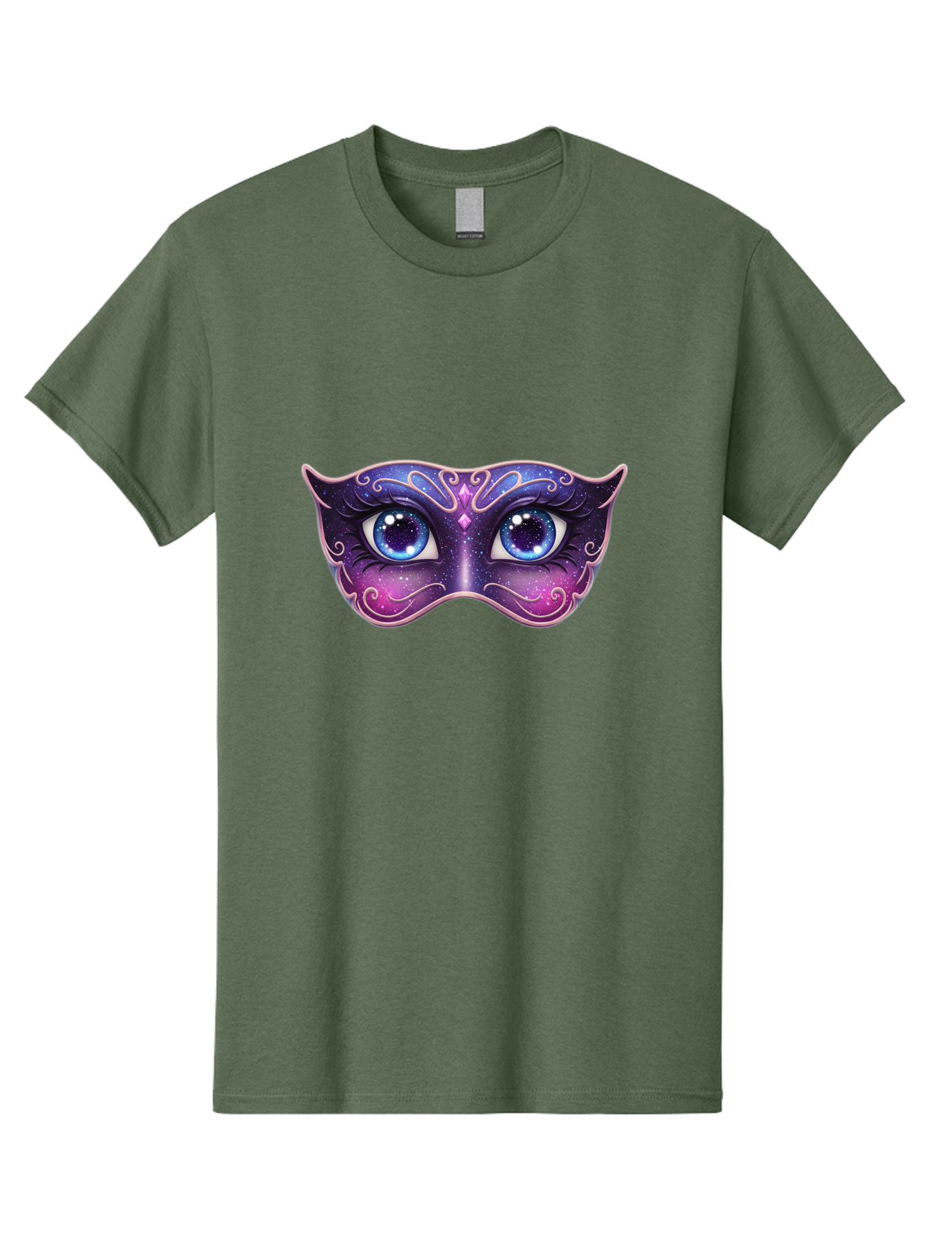 Cosmic-Mask Men'S Graphic Tee, 100% Cotton, Comfortable Casual Summer Wear, Machine Washable, Purple Galaxy Mask, Blue Eyes, Cosmic Design, Mystical Mask, Purple And Blue Swirls, Starry Night Sky, Feminine Eye Mask, Masquerade Mask, Bac901
