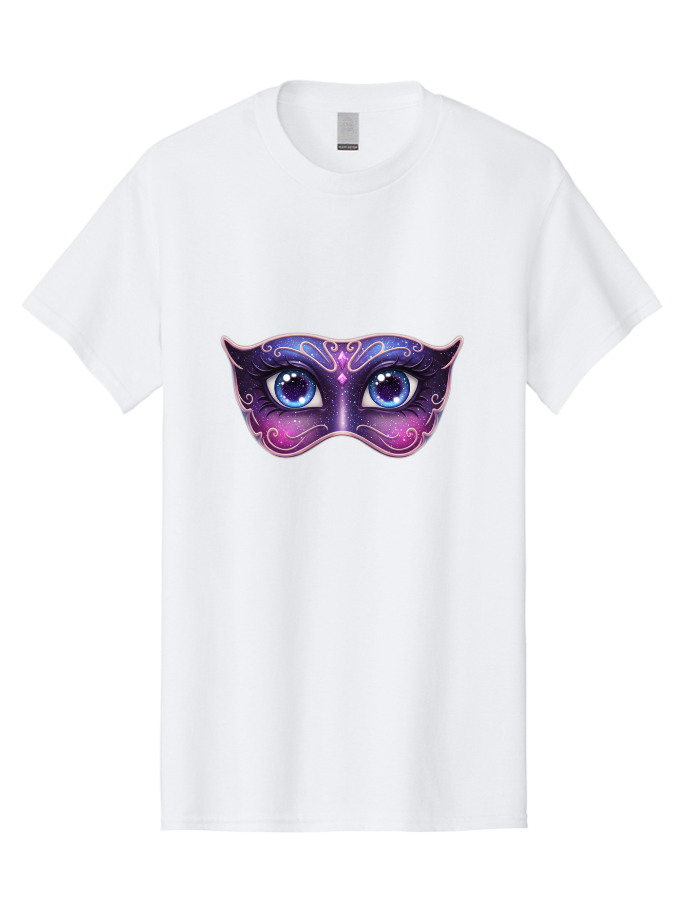 Cosmic-Mask Men'S Graphic Tee, 100% Cotton, Comfortable Casual Summer Wear, Machine Washable, Purple Galaxy Mask, Blue Eyes, Cosmic Design, Mystical Mask, Purple And Blue Swirls, Starry Night Sky, Feminine Eye Mask, Masquerade Mask, Bac901