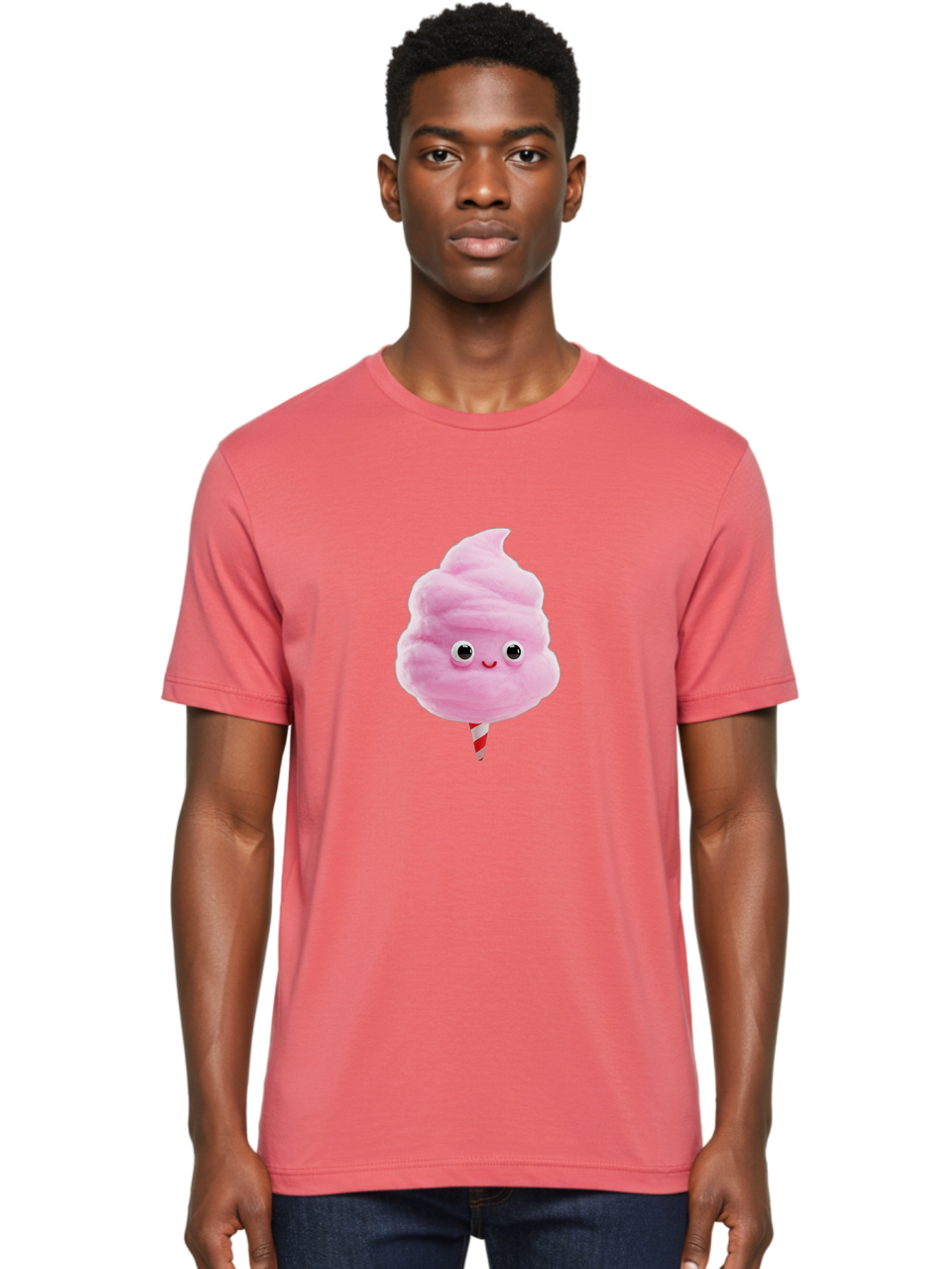 Cotton-Candy-1 Men'S Graphic Tee, 100% Cotton, Comfortable Casual Summer Wear, Machine Washable, Pink Cotton Candy, Fluffy Treat, Cartoon Character, Sweet Delight, Playful Design, Cute Face, Fairground Snack, Fun Food, Children'S Party Favor, Bac902