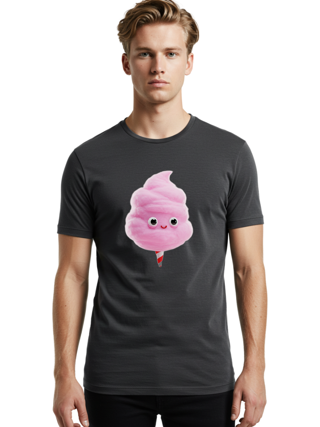 Cotton-Candy-1 Men'S Graphic Tee, 100% Cotton, Comfortable Casual Summer Wear, Machine Washable, Pink Cotton Candy, Fluffy Treat, Cartoon Character, Sweet Delight, Playful Design, Cute Face, Fairground Snack, Fun Food, Children'S Party Favor, Bac902
