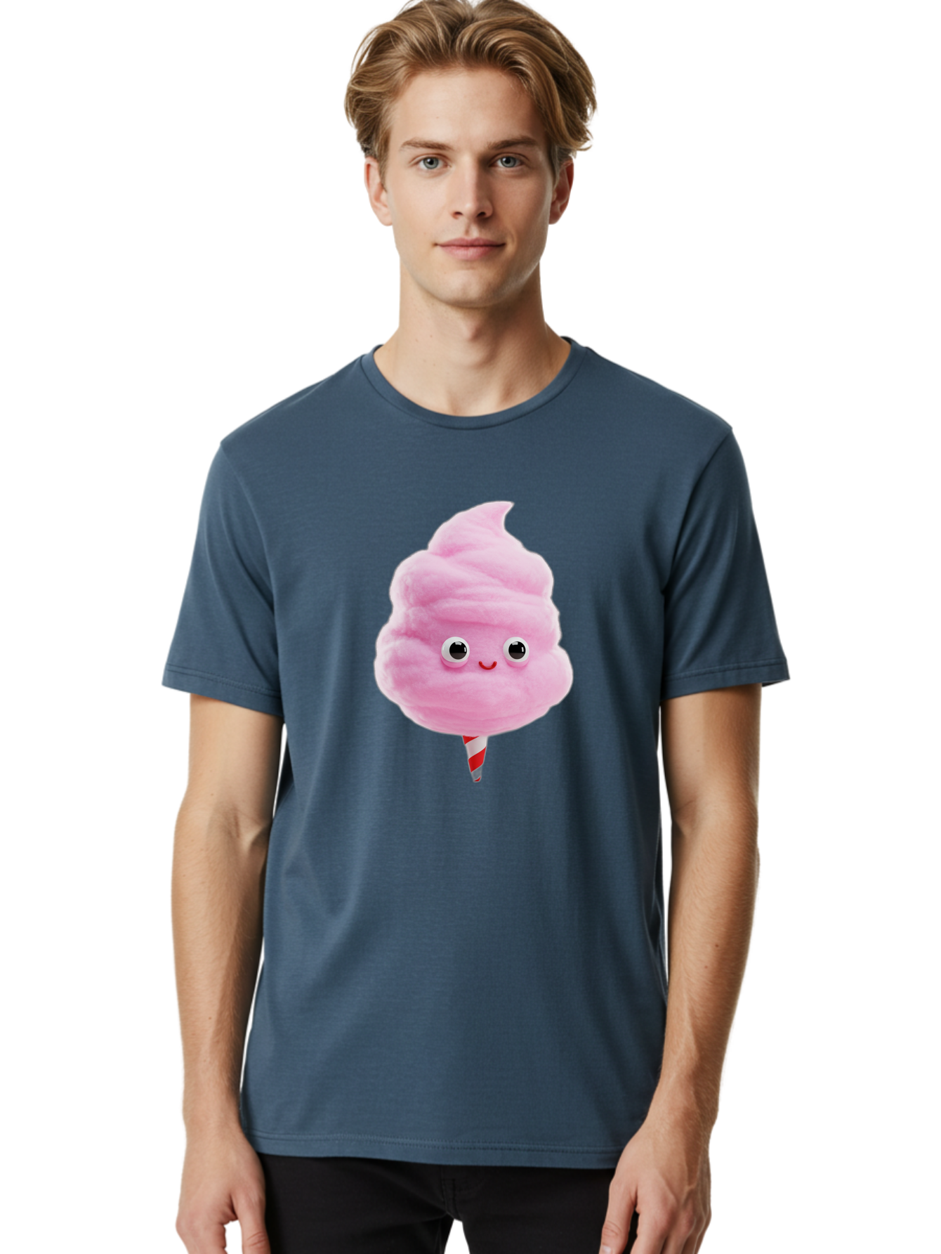 Cotton-Candy-1 Men'S Graphic Tee, 100% Cotton, Comfortable Casual Summer Wear, Machine Washable, Pink Cotton Candy, Fluffy Treat, Cartoon Character, Sweet Delight, Playful Design, Cute Face, Fairground Snack, Fun Food, Children'S Party Favor, Bac902