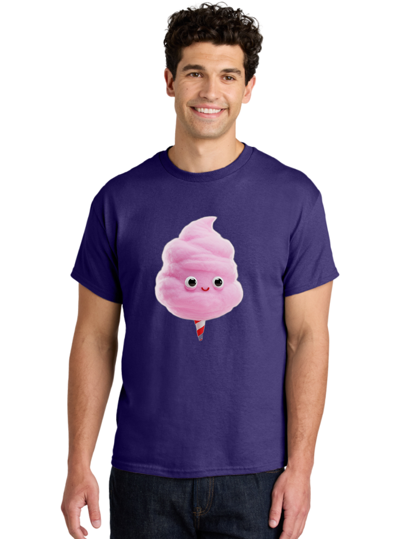 Cotton-Candy-1 Men'S Graphic Tee, 100% Cotton, Comfortable Casual Summer Wear, Machine Washable, Pink Cotton Candy, Fluffy Treat, Cartoon Character, Sweet Delight, Playful Design, Cute Face, Fairground Snack, Fun Food, Children'S Party Favor, Bac902