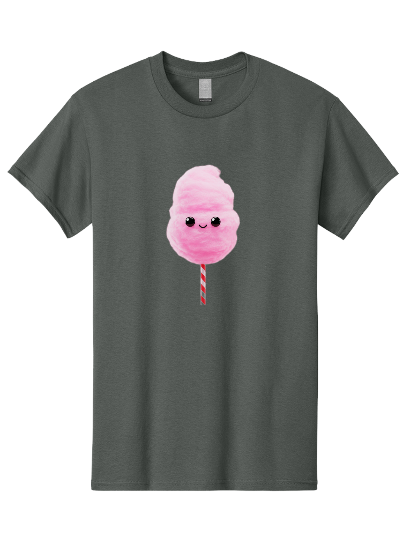 Cotton-Candy-10 Men'S Graphic Tee, 100% Cotton, Comfortable Casual Summer Wear, Machine Washable, Pink Cotton Candy, Fluffy Treat, Sweet Delight, Cartoon Character, Cute Face, Round Body, Whimsical Design, Striped Stick, Kawaii, Bac903