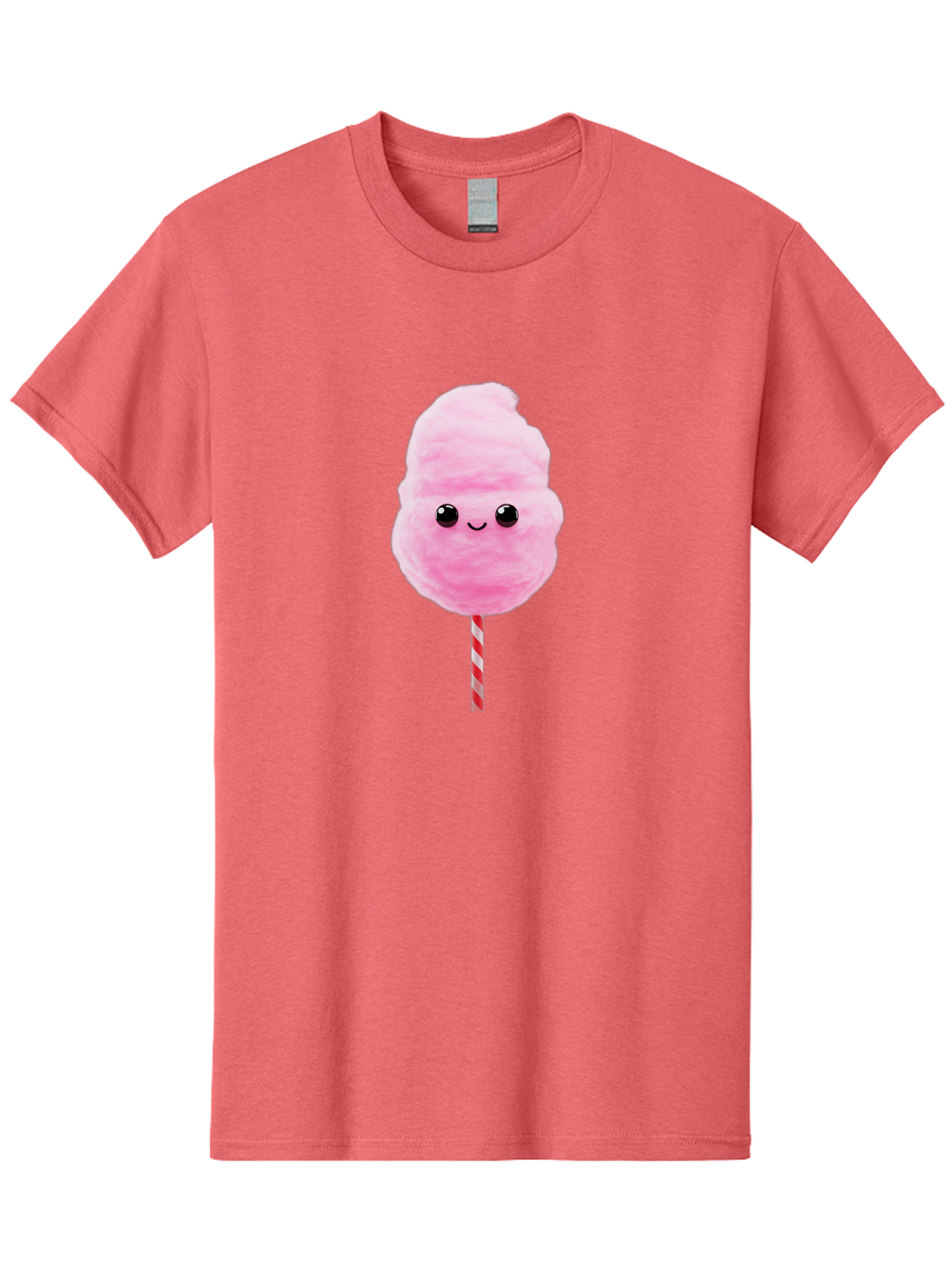 Cotton-Candy-10 Men'S Graphic Tee, 100% Cotton, Comfortable Casual Summer Wear, Machine Washable, Pink Cotton Candy, Fluffy Treat, Sweet Delight, Cartoon Character, Cute Face, Round Body, Whimsical Design, Striped Stick, Kawaii, Bac903