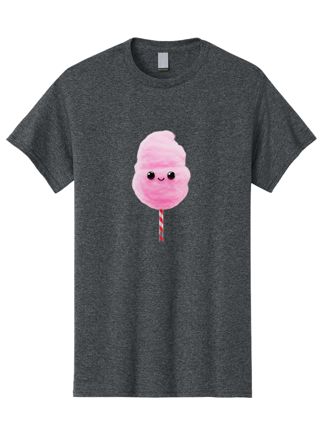 Cotton-Candy-10 Men'S Graphic Tee, 100% Cotton, Comfortable Casual Summer Wear, Machine Washable, Pink Cotton Candy, Fluffy Treat, Sweet Delight, Cartoon Character, Cute Face, Round Body, Whimsical Design, Striped Stick, Kawaii, Bac903