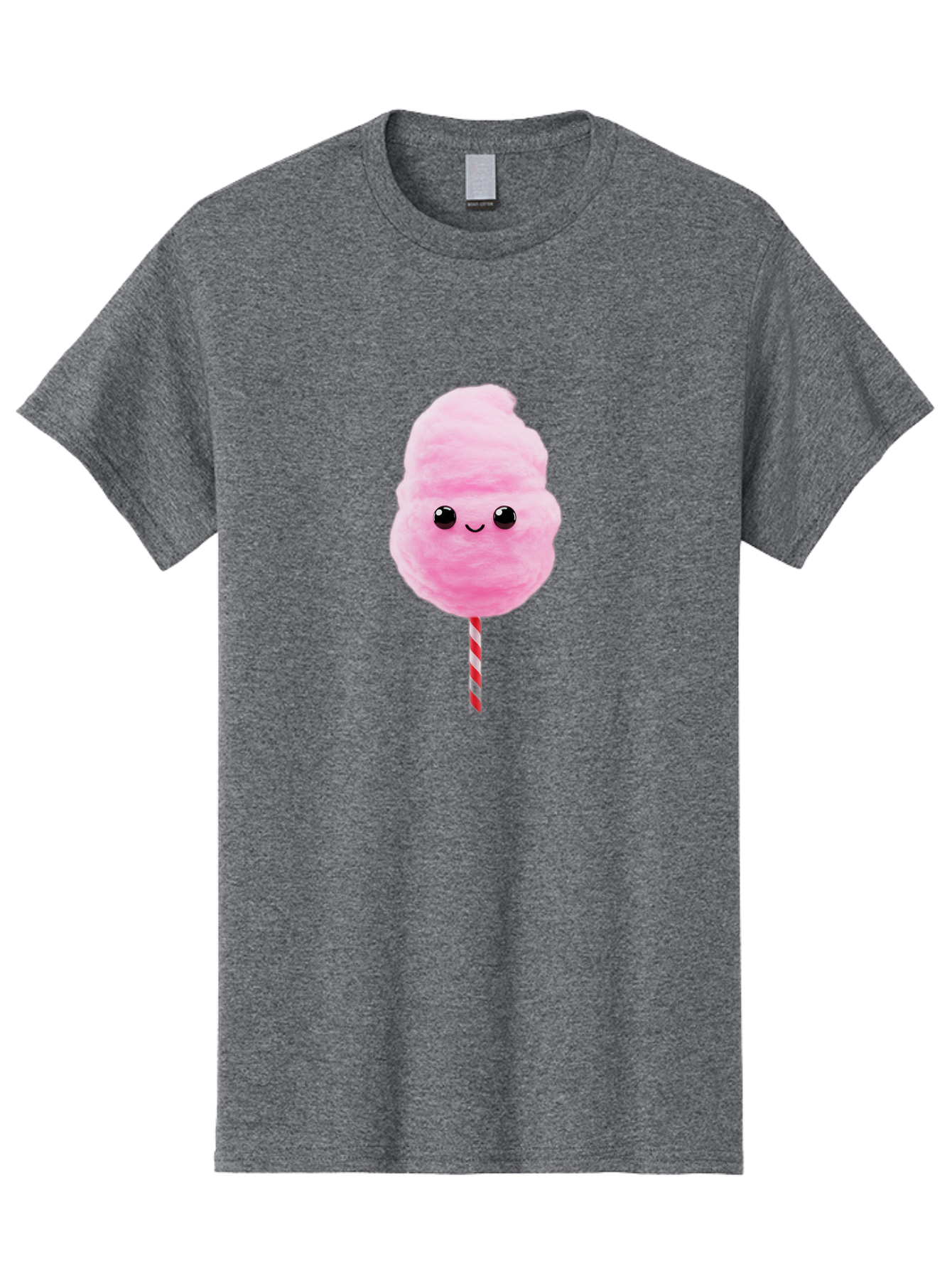 Cotton-Candy-10 Men'S Graphic Tee, 100% Cotton, Comfortable Casual Summer Wear, Machine Washable, Pink Cotton Candy, Fluffy Treat, Sweet Delight, Cartoon Character, Cute Face, Round Body, Whimsical Design, Striped Stick, Kawaii, Bac903