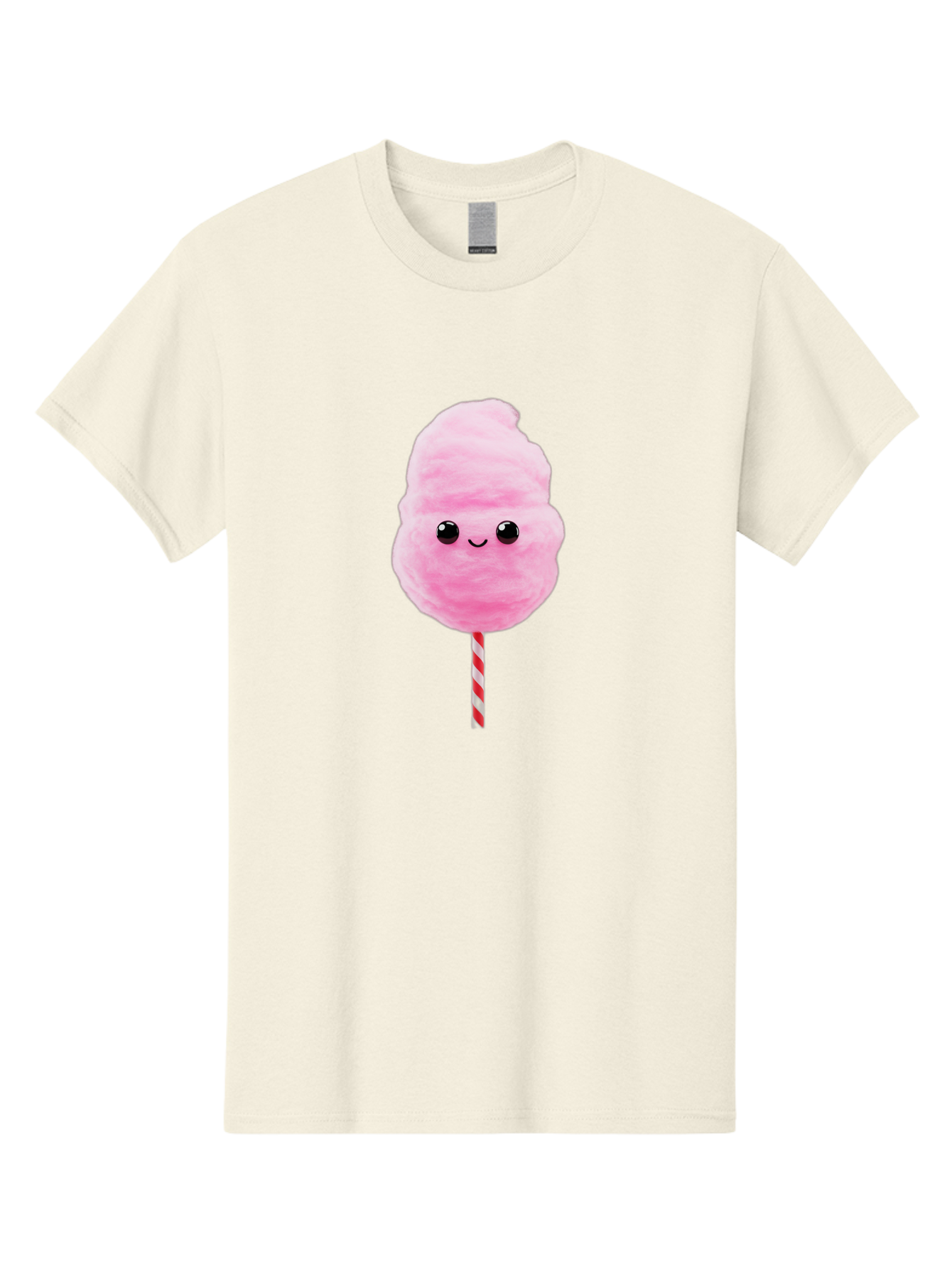 Cotton-Candy-10 Men'S Graphic Tee, 100% Cotton, Comfortable Casual Summer Wear, Machine Washable, Pink Cotton Candy, Fluffy Treat, Sweet Delight, Cartoon Character, Cute Face, Round Body, Whimsical Design, Striped Stick, Kawaii, Bac903