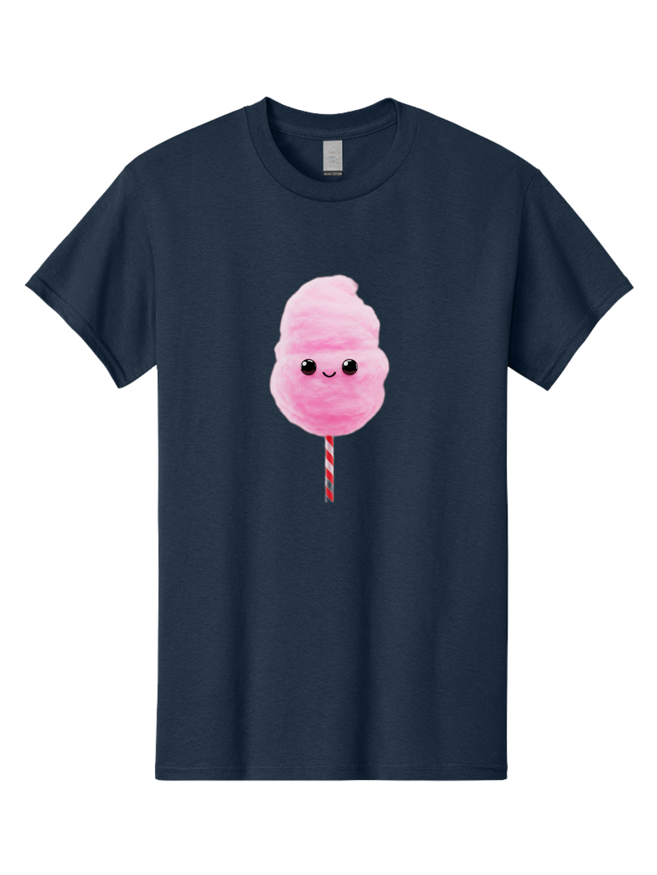 Cotton-Candy-10 Men'S Graphic Tee, 100% Cotton, Comfortable Casual Summer Wear, Machine Washable, Pink Cotton Candy, Fluffy Treat, Sweet Delight, Cartoon Character, Cute Face, Round Body, Whimsical Design, Striped Stick, Kawaii, Bac903