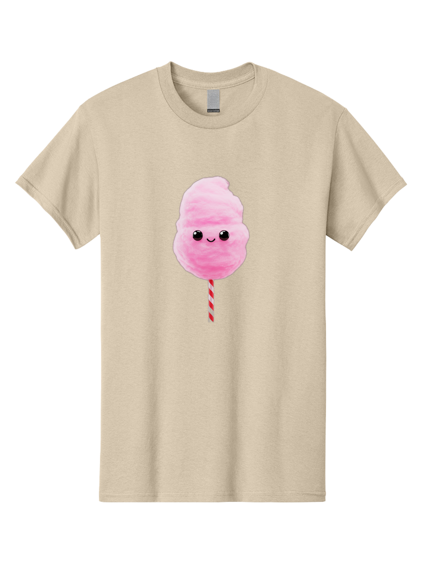 Cotton-Candy-10 Men'S Graphic Tee, 100% Cotton, Comfortable Casual Summer Wear, Machine Washable, Pink Cotton Candy, Fluffy Treat, Sweet Delight, Cartoon Character, Cute Face, Round Body, Whimsical Design, Striped Stick, Kawaii, Bac903