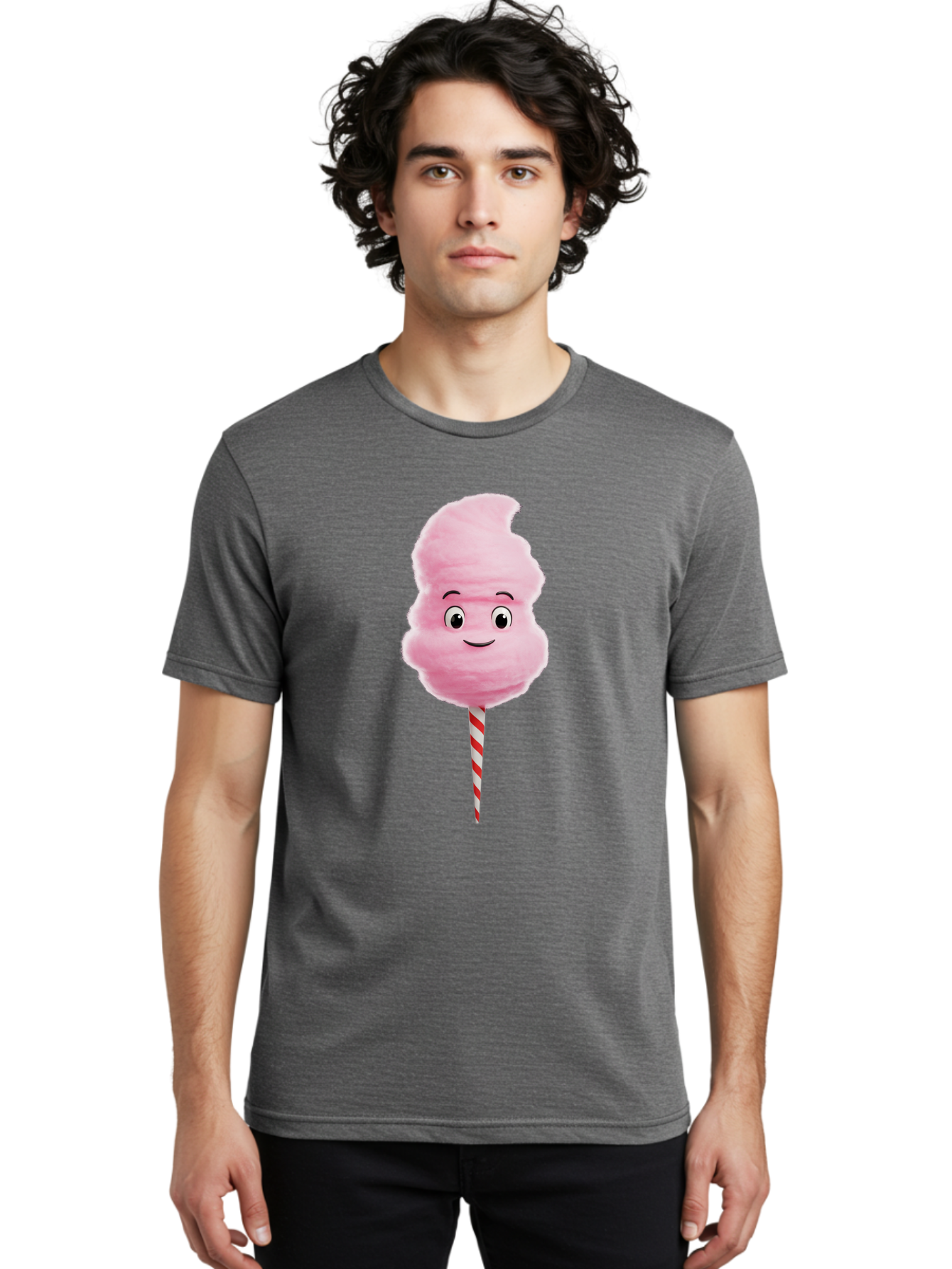 Cotton-Candy-11 Men'S Graphic Tee, 100% Cotton, Comfortable Casual Summer Wear, Machine Washable, Cotton Candy, Sweet Treats, Fluffy Pink Candy, Cartoon Character, Striped Stick, Cartoon Eyes, Smiley Face, Playful Illustration, Bac904