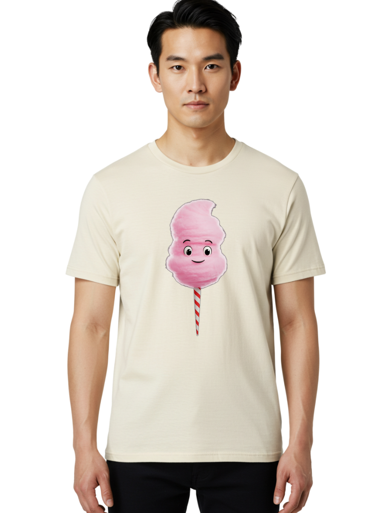 Cotton-Candy-11 Men'S Graphic Tee, 100% Cotton, Comfortable Casual Summer Wear, Machine Washable, Cotton Candy, Sweet Treats, Fluffy Pink Candy, Cartoon Character, Striped Stick, Cartoon Eyes, Smiley Face, Playful Illustration, Bac904