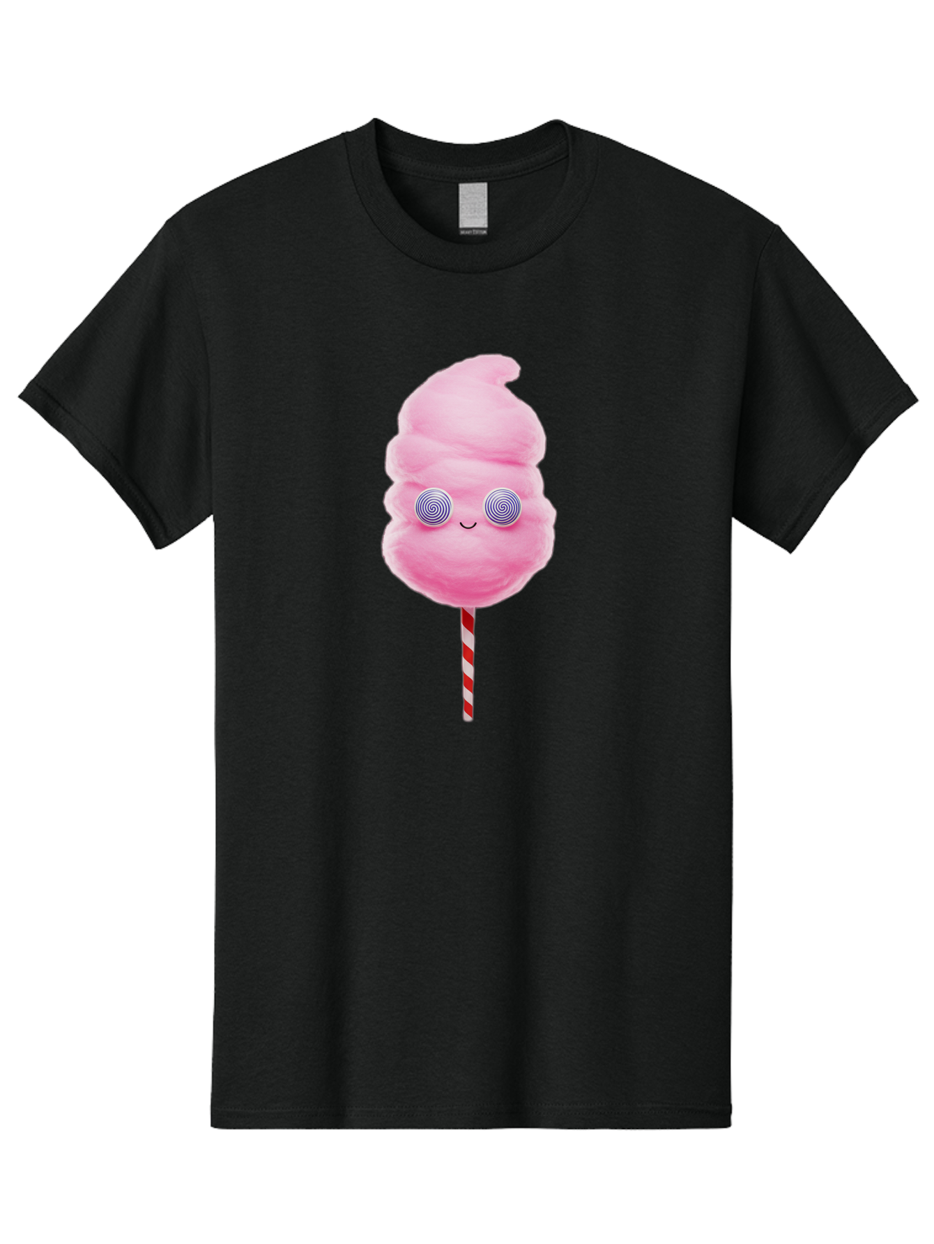 Cotton-Candy-12 Men'S Graphic Tee, 100% Cotton, Comfortable Casual Summer Wear, Machine Washable, Pink Cotton Candy, Happy Face, Spiral Eyes, Sweet Treat, Cartoon Style, Whimsical Illustration, Playful Design, Festive Atmosphere, Fun Food, Bac905