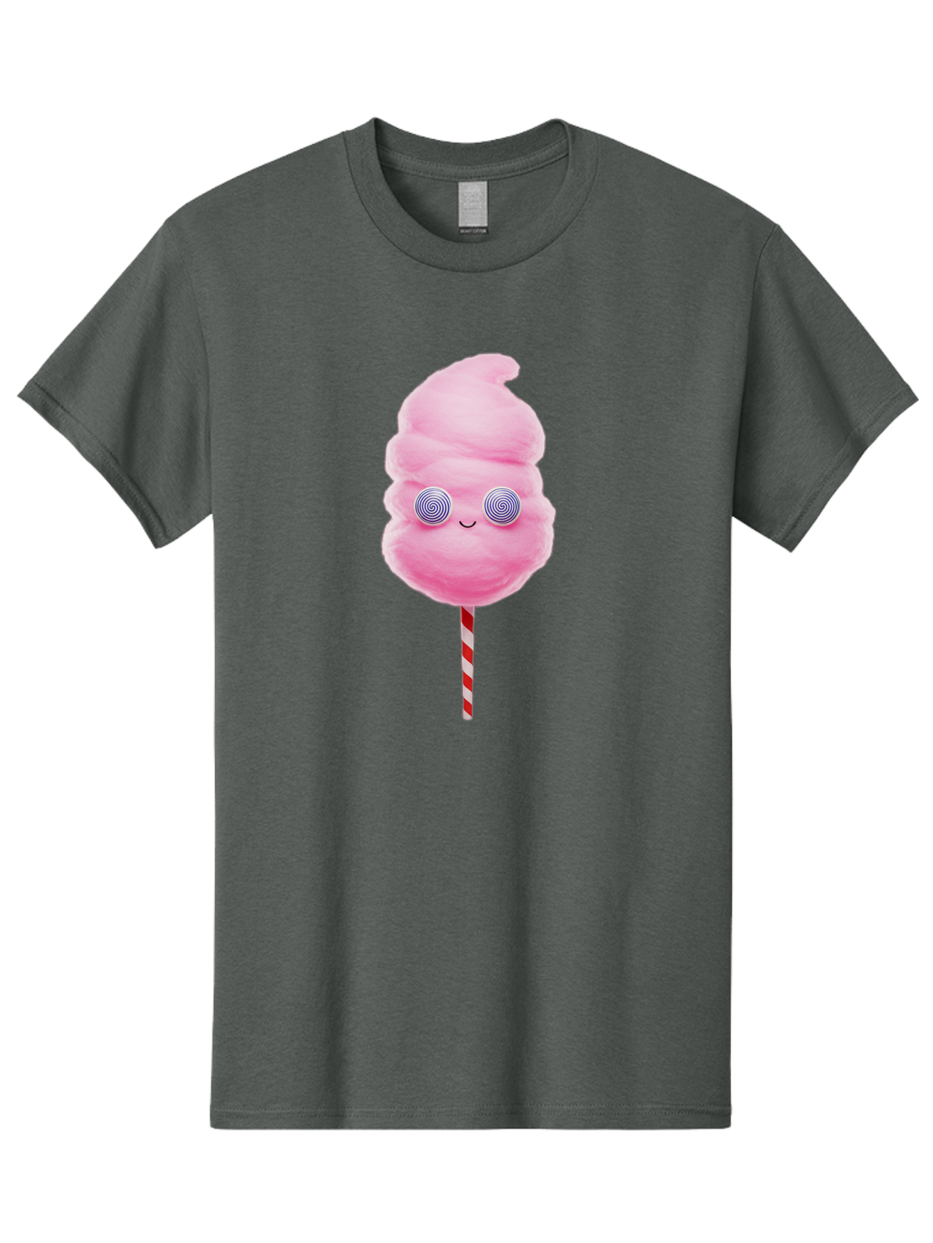 Cotton-Candy-12 Men'S Graphic Tee, 100% Cotton, Comfortable Casual Summer Wear, Machine Washable, Pink Cotton Candy, Happy Face, Spiral Eyes, Sweet Treat, Cartoon Style, Whimsical Illustration, Playful Design, Festive Atmosphere, Fun Food, Bac905