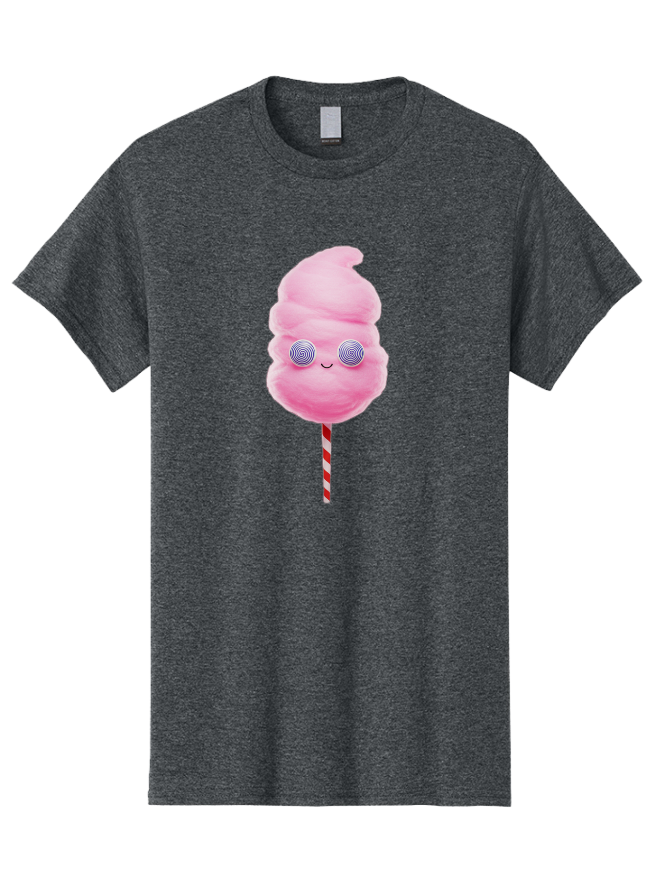 Cotton-Candy-12 Men'S Graphic Tee, 100% Cotton, Comfortable Casual Summer Wear, Machine Washable, Pink Cotton Candy, Happy Face, Spiral Eyes, Sweet Treat, Cartoon Style, Whimsical Illustration, Playful Design, Festive Atmosphere, Fun Food, Bac905