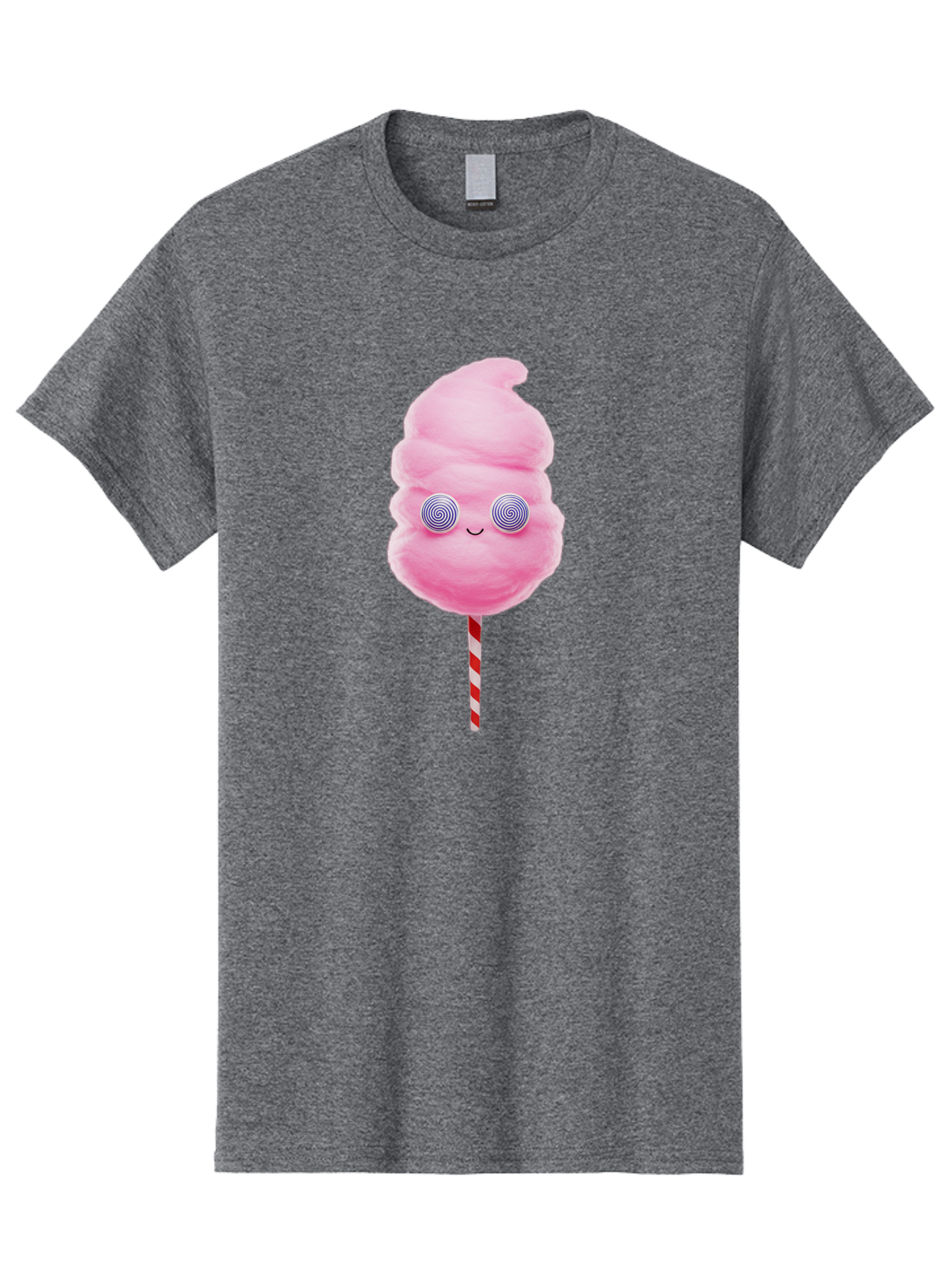 Cotton-Candy-12 Men'S Graphic Tee, 100% Cotton, Comfortable Casual Summer Wear, Machine Washable, Pink Cotton Candy, Happy Face, Spiral Eyes, Sweet Treat, Cartoon Style, Whimsical Illustration, Playful Design, Festive Atmosphere, Fun Food, Bac905