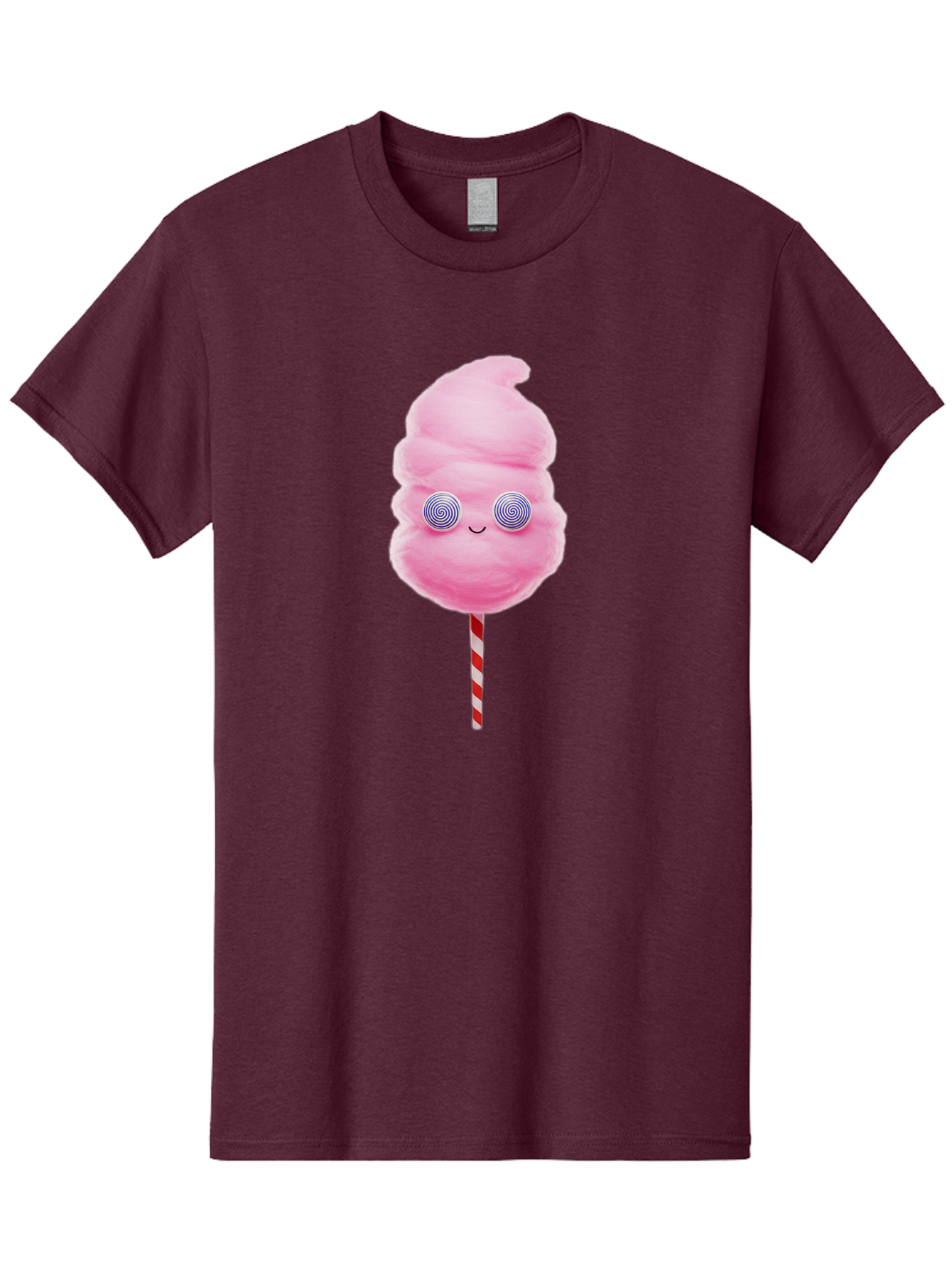Cotton-Candy-12 Men'S Graphic Tee, 100% Cotton, Comfortable Casual Summer Wear, Machine Washable, Pink Cotton Candy, Happy Face, Spiral Eyes, Sweet Treat, Cartoon Style, Whimsical Illustration, Playful Design, Festive Atmosphere, Fun Food, Bac905