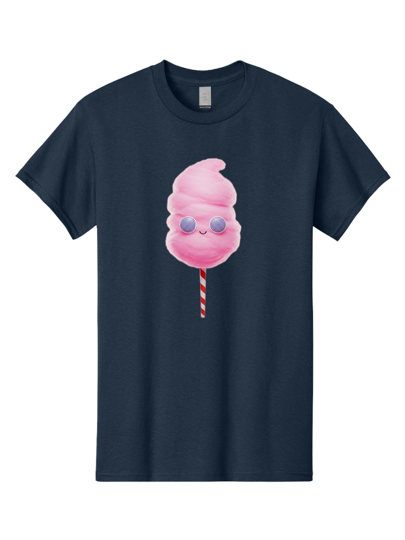 Cotton-Candy-12 Men'S Graphic Tee, 100% Cotton, Comfortable Casual Summer Wear, Machine Washable, Pink Cotton Candy, Happy Face, Spiral Eyes, Sweet Treat, Cartoon Style, Whimsical Illustration, Playful Design, Festive Atmosphere, Fun Food, Bac905