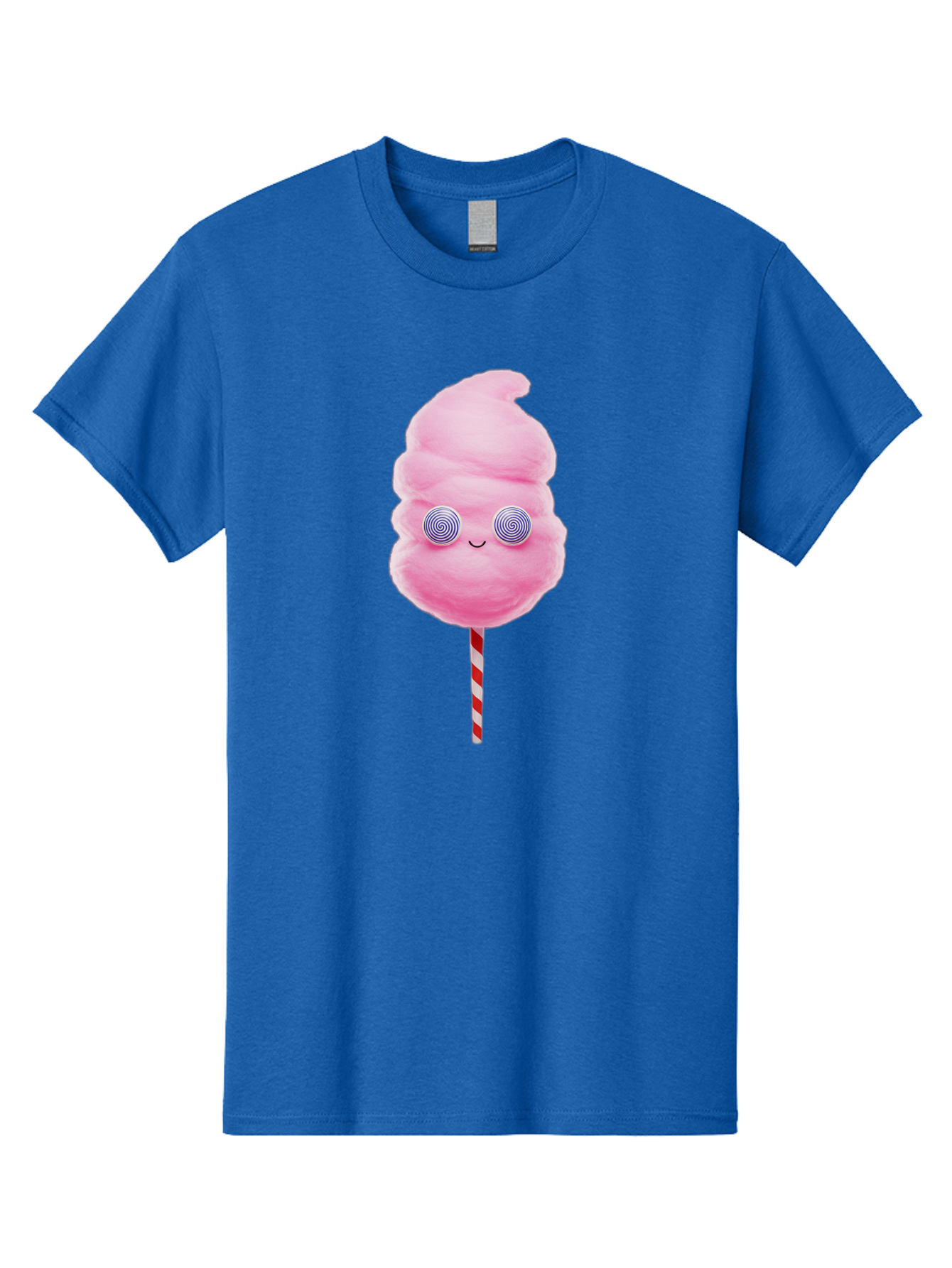 Cotton-Candy-12 Men'S Graphic Tee, 100% Cotton, Comfortable Casual Summer Wear, Machine Washable, Pink Cotton Candy, Happy Face, Spiral Eyes, Sweet Treat, Cartoon Style, Whimsical Illustration, Playful Design, Festive Atmosphere, Fun Food, Bac905