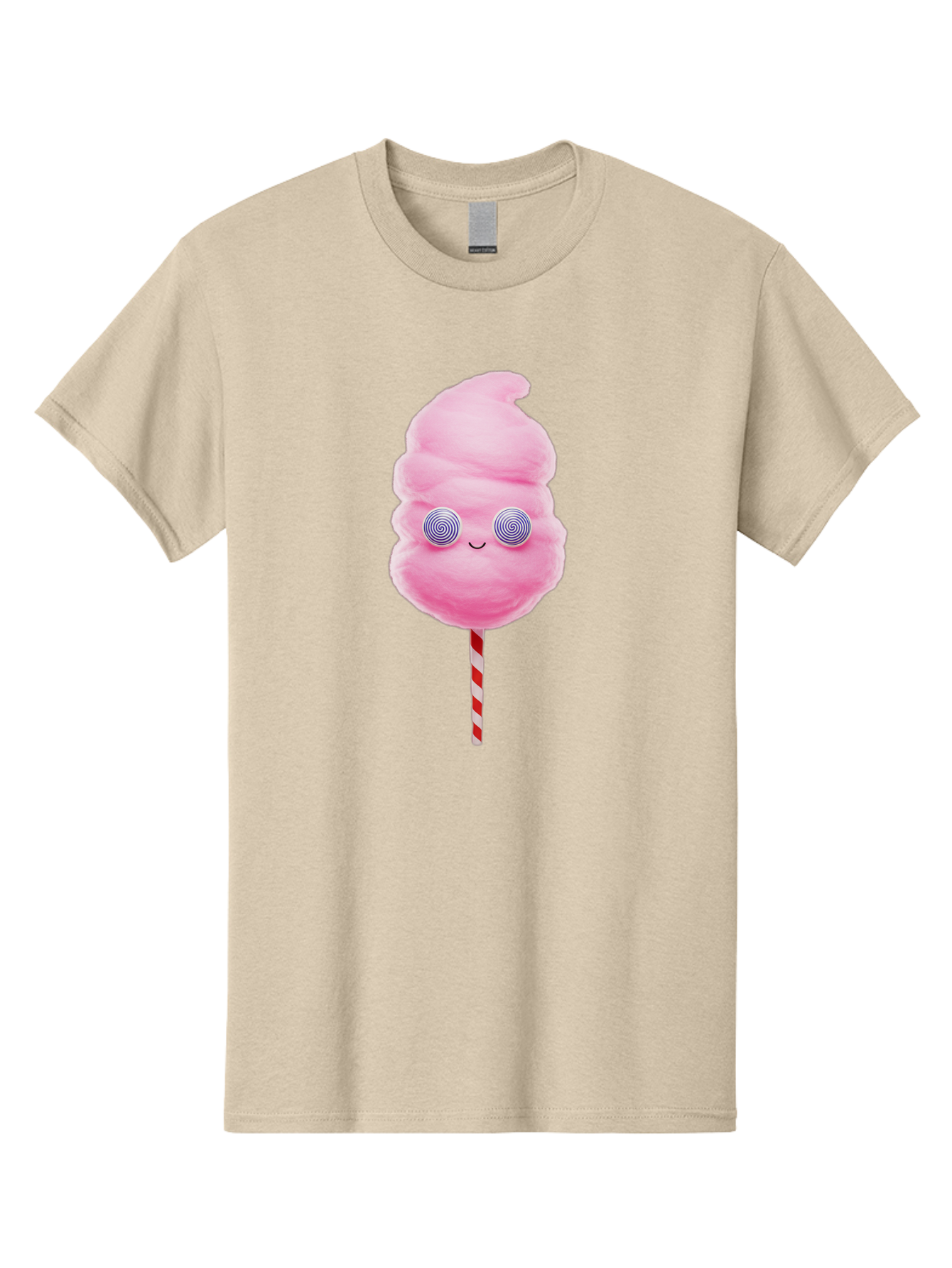 Cotton-Candy-12 Men'S Graphic Tee, 100% Cotton, Comfortable Casual Summer Wear, Machine Washable, Pink Cotton Candy, Happy Face, Spiral Eyes, Sweet Treat, Cartoon Style, Whimsical Illustration, Playful Design, Festive Atmosphere, Fun Food, Bac905