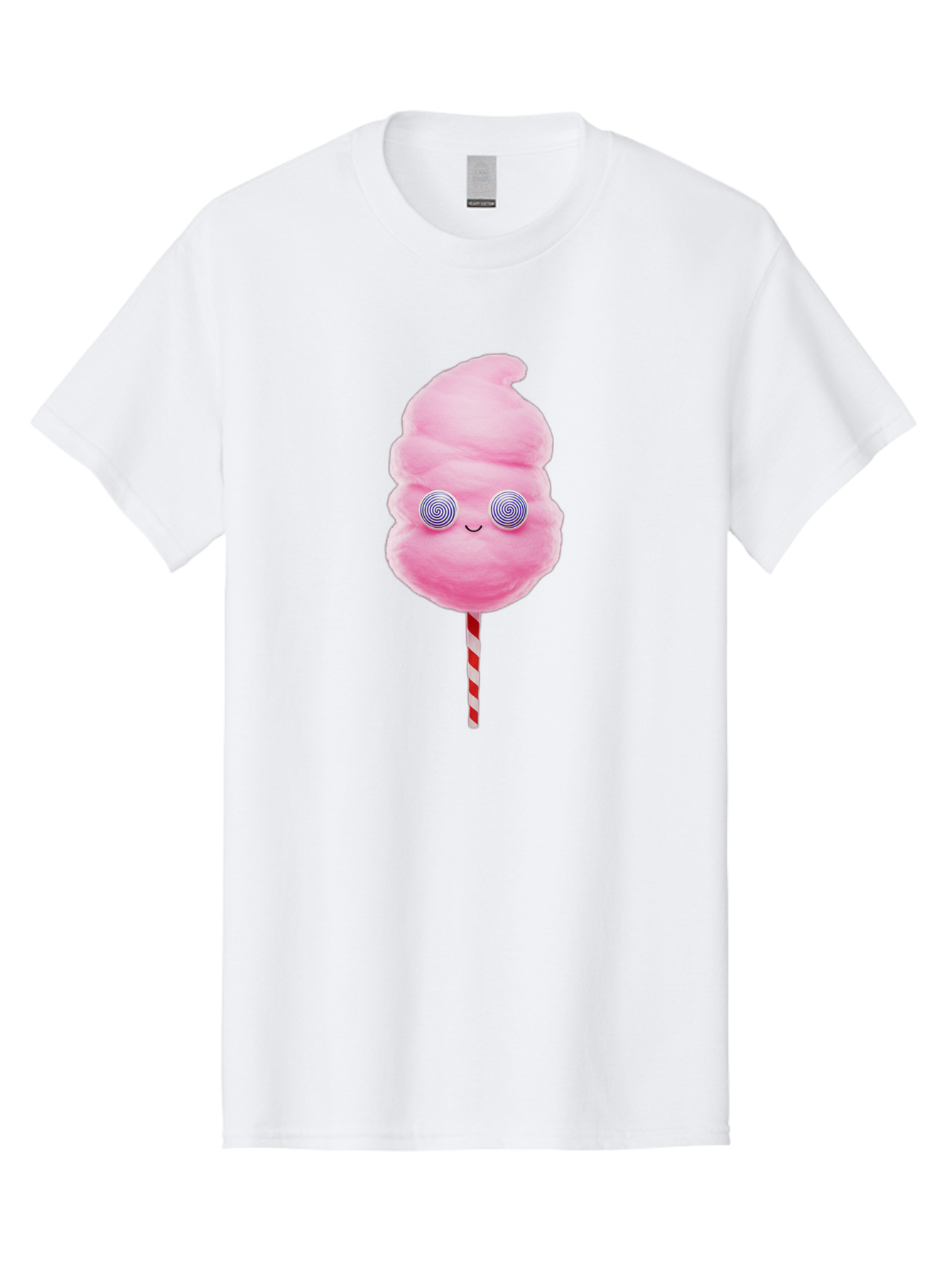 Cotton-Candy-12 Men'S Graphic Tee, 100% Cotton, Comfortable Casual Summer Wear, Machine Washable, Pink Cotton Candy, Happy Face, Spiral Eyes, Sweet Treat, Cartoon Style, Whimsical Illustration, Playful Design, Festive Atmosphere, Fun Food, Bac905