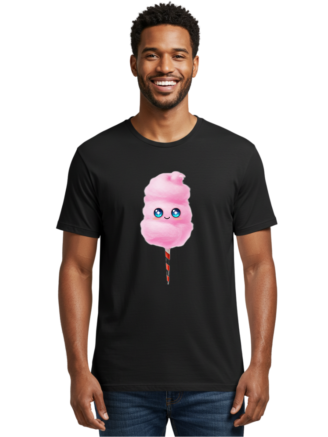 Cotton-Candy-14 Men'S Graphic Tee, 100% Cotton, Comfortable Casual Summer Wear, Machine Washable, Pink Cotton Candy, Cartoon Character, Kawaii, Cute Face, Blue Eyes, Smiley, Sweet Treats, Fluffy, Carnival, Fun, Cartoon Eyes, Adorable, Funfair Bac907