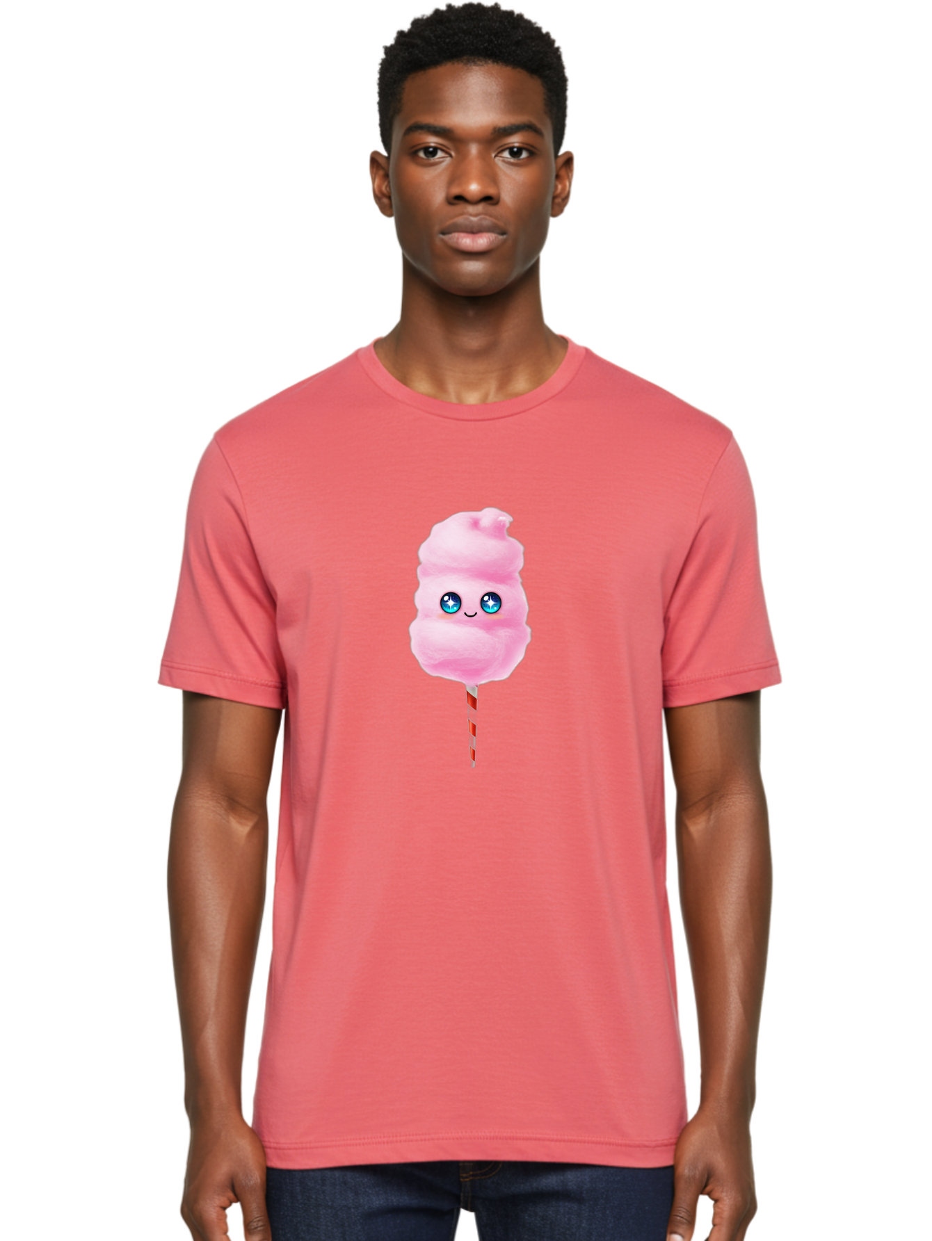 Cotton-Candy-14 Men'S Graphic Tee, 100% Cotton, Comfortable Casual Summer Wear, Machine Washable, Pink Cotton Candy, Cartoon Character, Kawaii, Cute Face, Blue Eyes, Smiley, Sweet Treats, Fluffy, Carnival, Fun, Cartoon Eyes, Adorable, Funfair Bac907