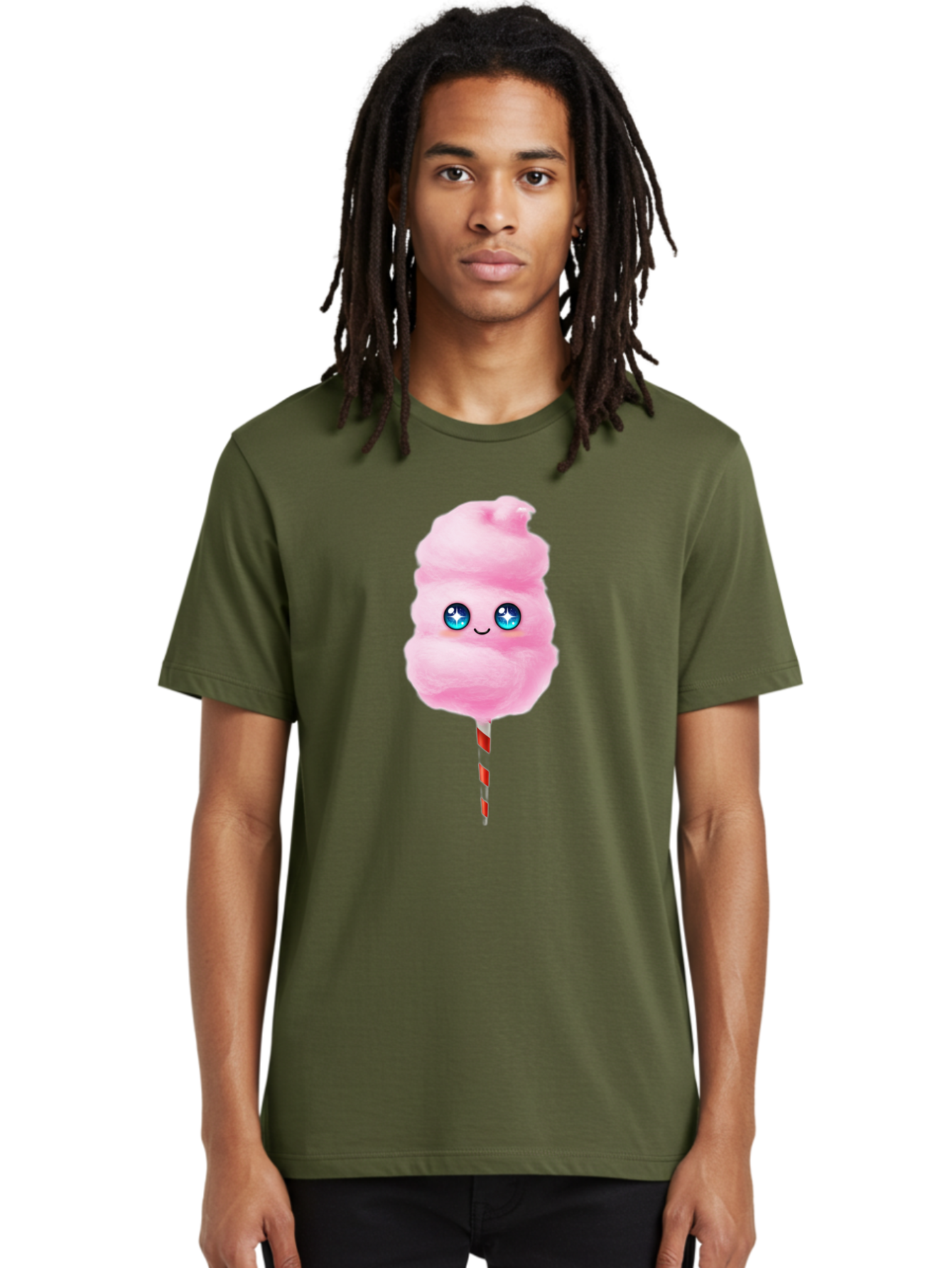 Cotton-Candy-14 Men'S Graphic Tee, 100% Cotton, Comfortable Casual Summer Wear, Machine Washable, Pink Cotton Candy, Cartoon Character, Kawaii, Cute Face, Blue Eyes, Smiley, Sweet Treats, Fluffy, Carnival, Fun, Cartoon Eyes, Adorable, Funfair Bac907