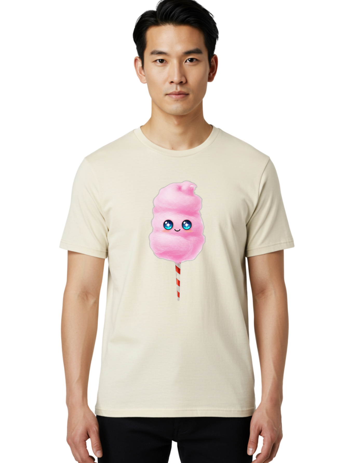 Cotton-Candy-14 Men'S Graphic Tee, 100% Cotton, Comfortable Casual Summer Wear, Machine Washable, Pink Cotton Candy, Cartoon Character, Kawaii, Cute Face, Blue Eyes, Smiley, Sweet Treats, Fluffy, Carnival, Fun, Cartoon Eyes, Adorable, Funfair Bac907