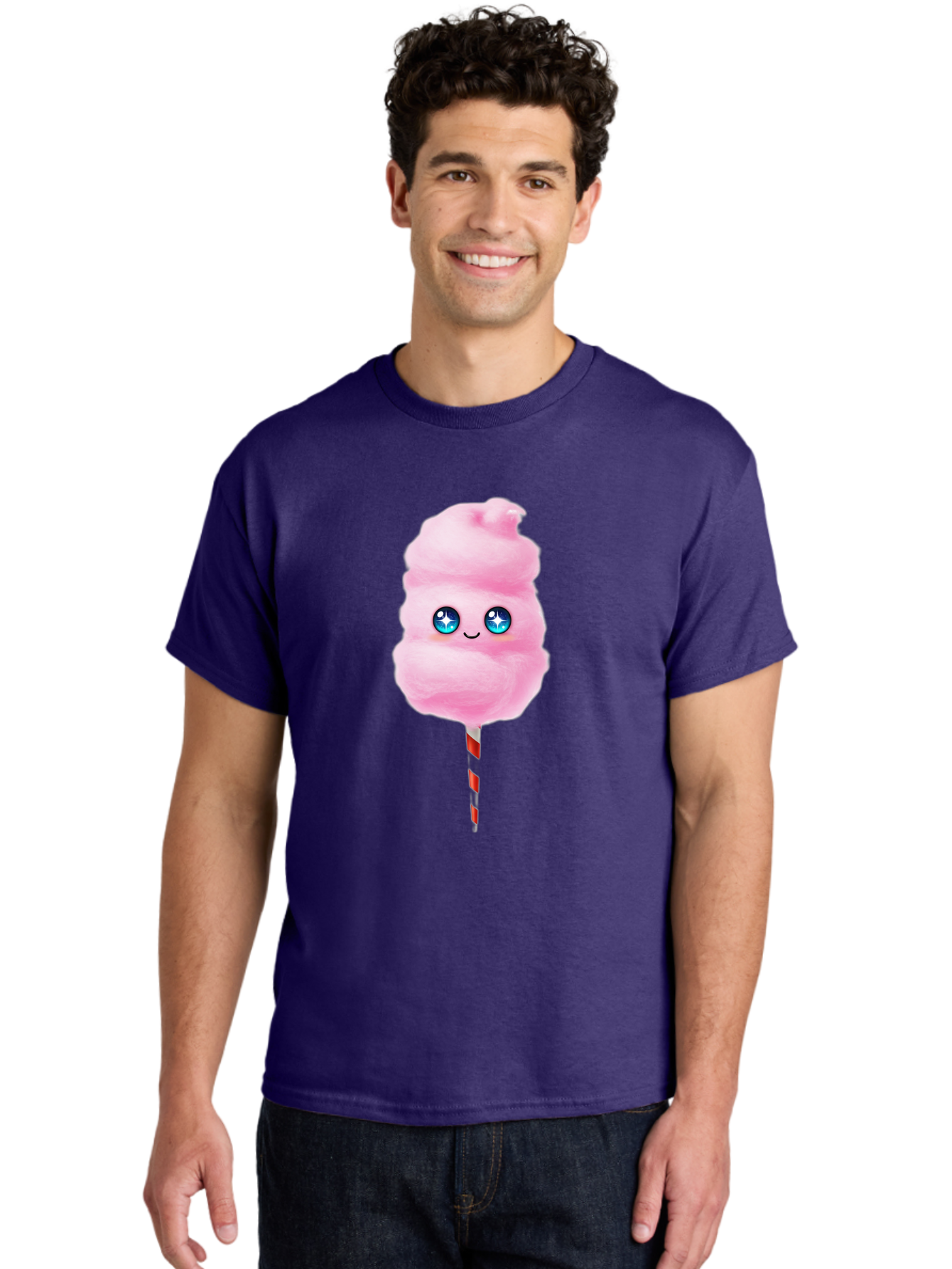 Cotton-Candy-14 Men'S Graphic Tee, 100% Cotton, Comfortable Casual Summer Wear, Machine Washable, Pink Cotton Candy, Cartoon Character, Kawaii, Cute Face, Blue Eyes, Smiley, Sweet Treats, Fluffy, Carnival, Fun, Cartoon Eyes, Adorable, Funfair Bac907