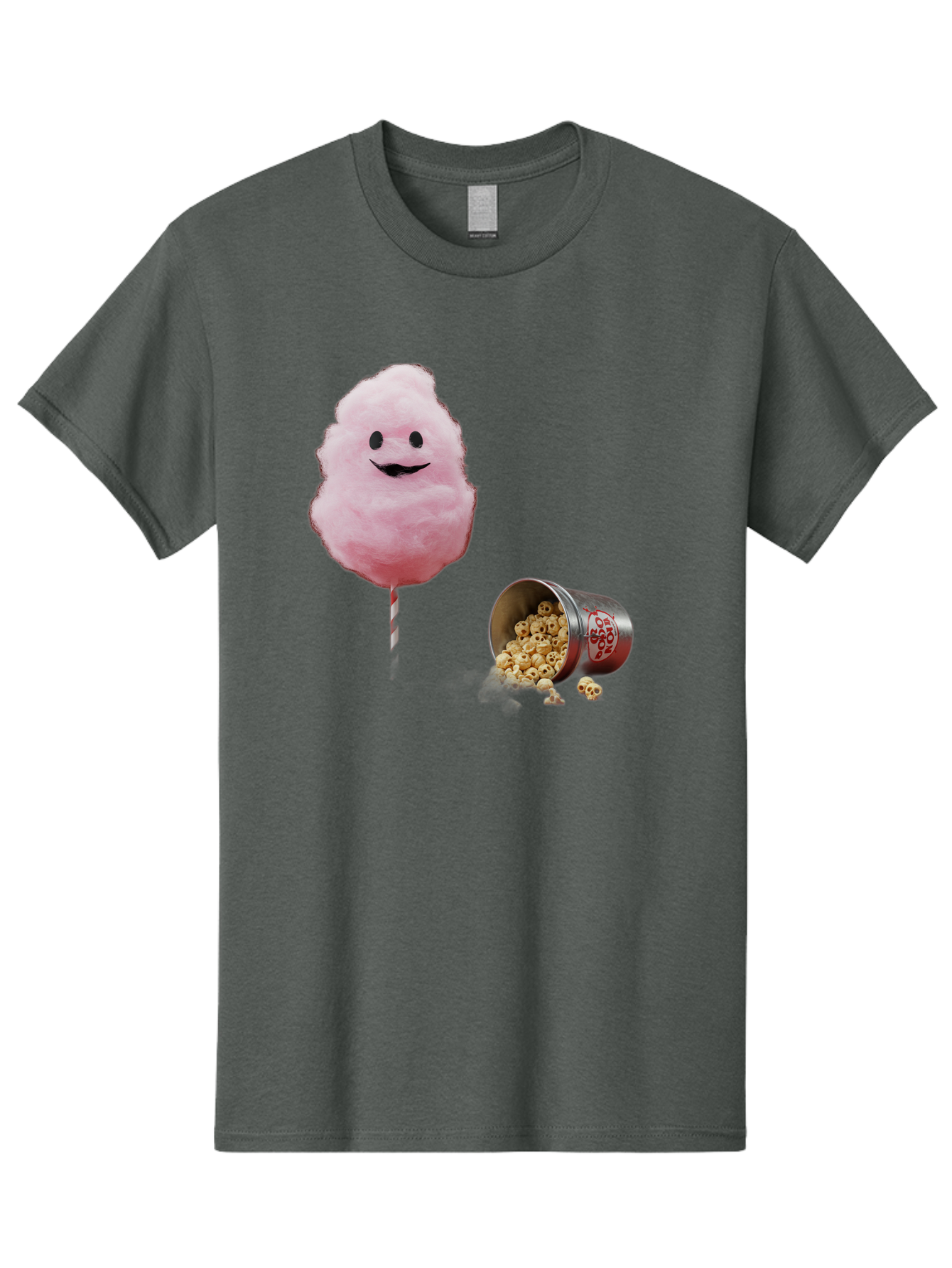 Cotton-Candy-16 Men'S Graphic Tee, 100% Cotton, Comfortable Casual Summer Wear, Machine Washable, Cartoon Cotton Candy With A Smiling Mouth, Cotton Candy On A Stick, Fun Food, Cartoon Snack, Popcorn Treat, Colorful Graphics, Playful Imagery, Bac909