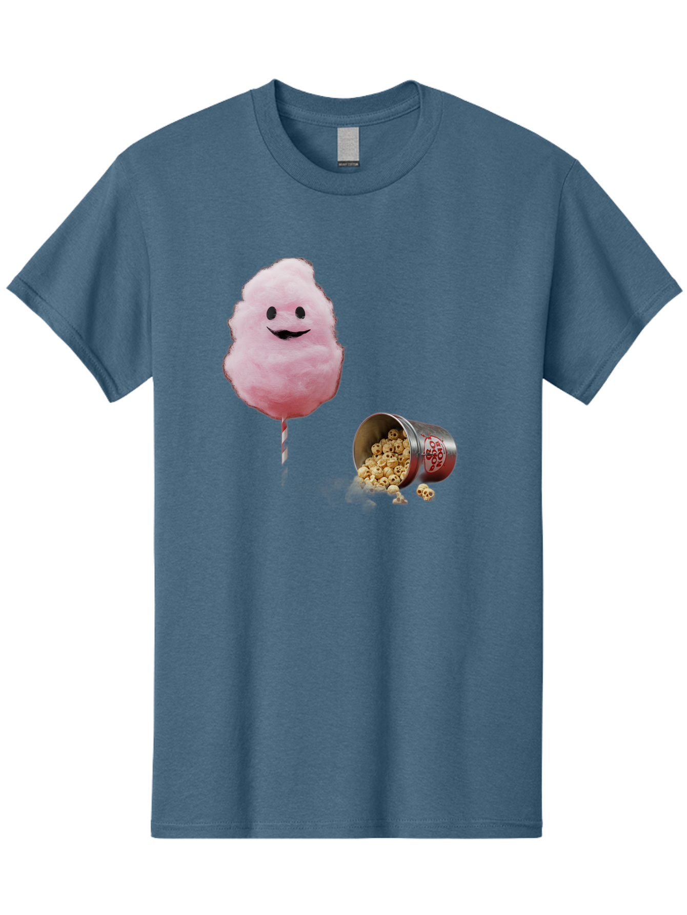Cotton-Candy-16 Men'S Graphic Tee, 100% Cotton, Comfortable Casual Summer Wear, Machine Washable, Cartoon Cotton Candy With A Smiling Mouth, Cotton Candy On A Stick, Fun Food, Cartoon Snack, Popcorn Treat, Colorful Graphics, Playful Imagery, Bac909