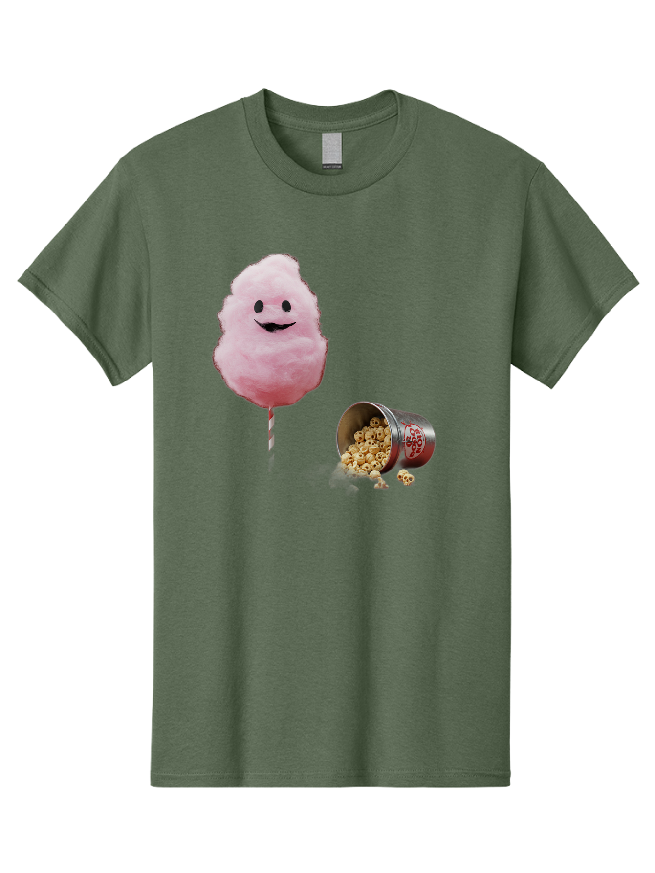 Cotton-Candy-16 Men'S Graphic Tee, 100% Cotton, Comfortable Casual Summer Wear, Machine Washable, Cartoon Cotton Candy With A Smiling Mouth, Cotton Candy On A Stick, Fun Food, Cartoon Snack, Popcorn Treat, Colorful Graphics, Playful Imagery, Bac909