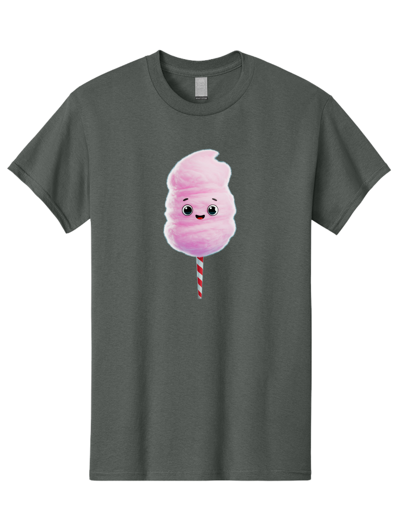 Cotton-Candy-4 Men'S Graphic Tee, 100% Cotton, Comfortable Casual Summer Wear, Machine Washable, Fluffy Pink Cotton Candy, Cartoon Character, Sweet Treat, Striped Stick, Cute Face, Happy Expression, Carnival Snack, Sugary Delight, Bac912