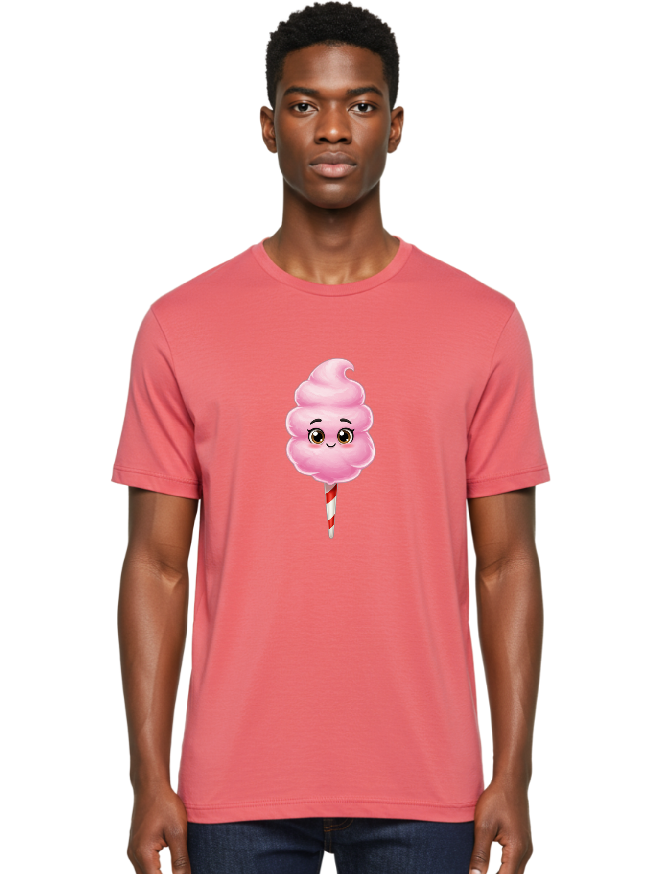 Cotton-Candy-5 Men'S Graphic Tee, 100% Cotton, Comfortable Casual Summer Wear, Machine Washable, Pink Cotton Candy, Smiling Face, Cartoon Character, Sweet Treats, Fun Food, Playful Design, Colorful Graphics, Kawaii Style, Fluffy Texture, Bac913