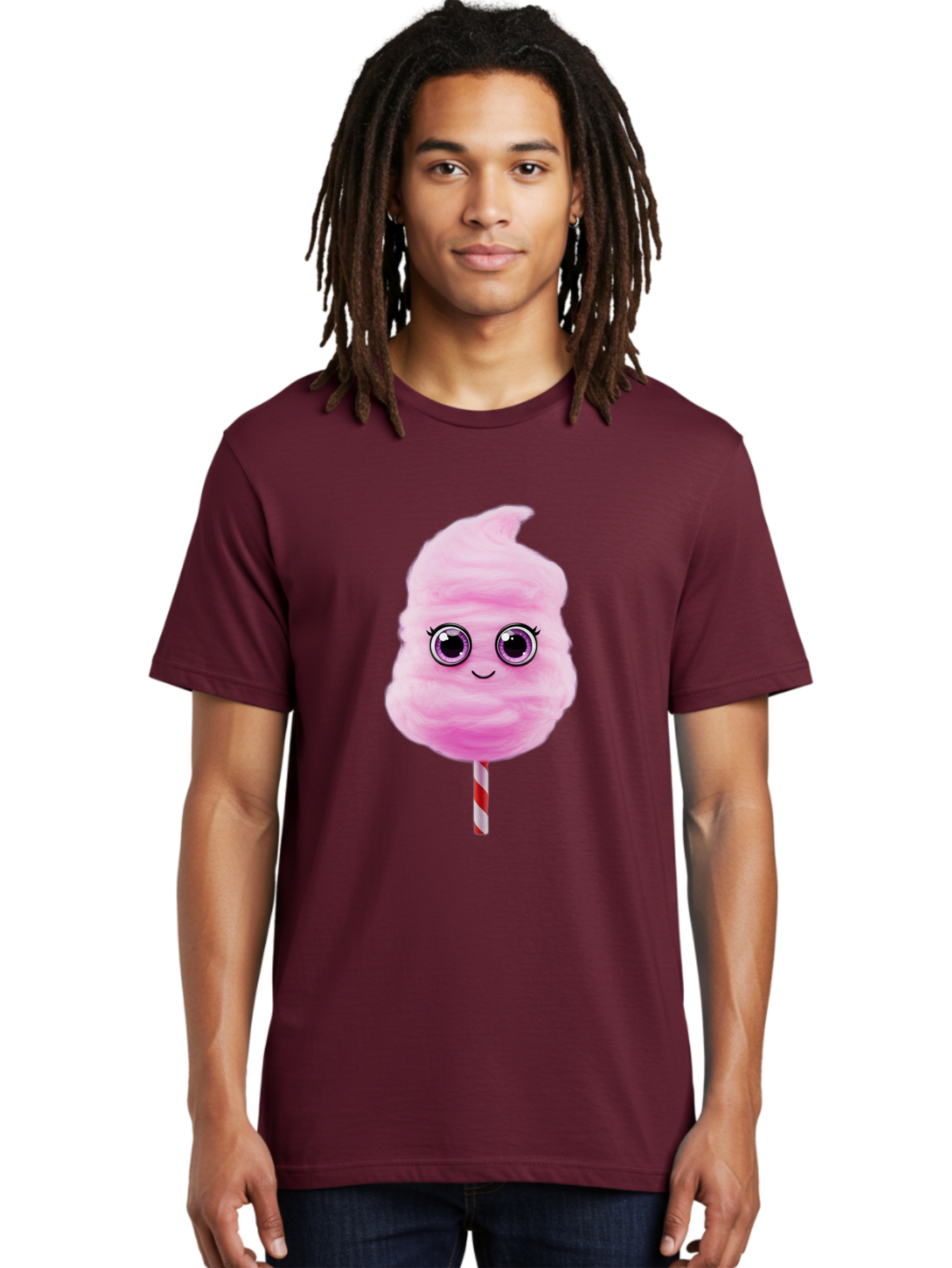 Cotton-Candy-6 Men'S Graphic Tee, 100% Cotton, Comfortable Casual Summer Wear, Machine Washable, Pink Cotton Candy On A Stick, Fluffy Texture, Anthropomorphic Candy, Cute Cartoon Character, Sweet Treats, Carnival Snack, Fun Food, Bac914