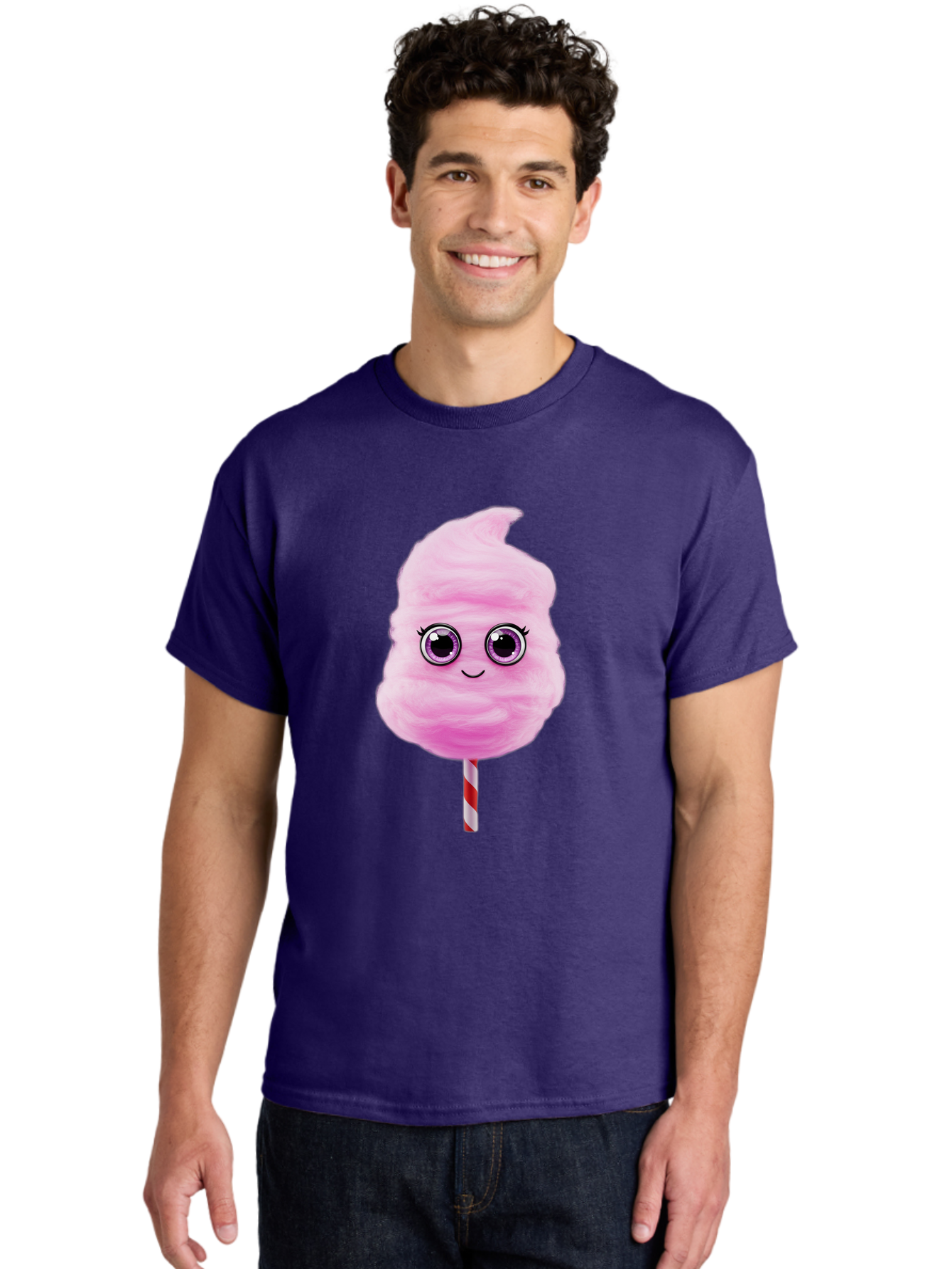 Cotton-Candy-6 Men'S Graphic Tee, 100% Cotton, Comfortable Casual Summer Wear, Machine Washable, Pink Cotton Candy On A Stick, Fluffy Texture, Anthropomorphic Candy, Cute Cartoon Character, Sweet Treats, Carnival Snack, Fun Food, Bac914