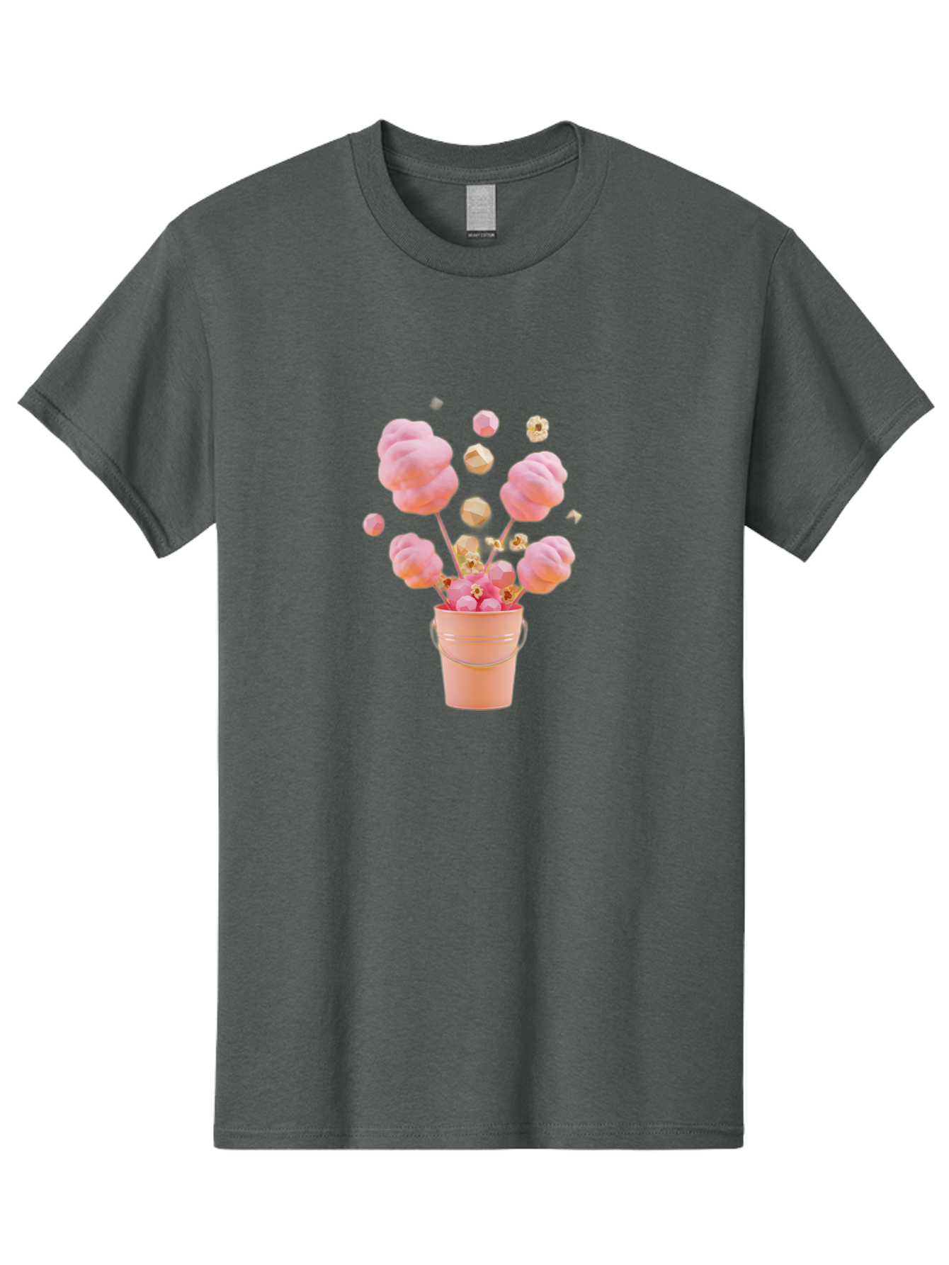 Cotton-Candy-Bucket Men'S Graphic Tee, 100% Cotton, Comfortable Casual Summer Wear, Machine Washable, Pink Cotton Candy, Candy In Bucket, Sweet Treats, Fluffy Candy, Cotton Candy, Sweet Pink, Candy Bucket, Colorful Candy, Whimsical Dessert Bac920