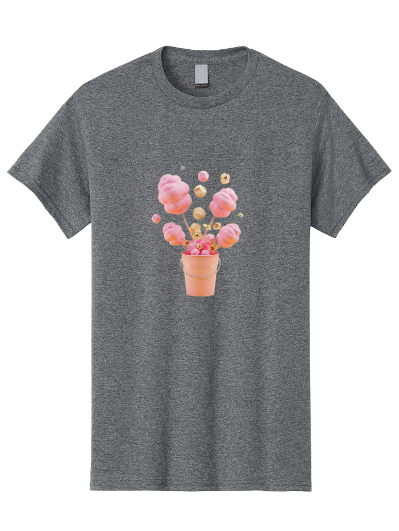 Cotton-Candy-Bucket Men'S Graphic Tee, 100% Cotton, Comfortable Casual Summer Wear, Machine Washable, Pink Cotton Candy, Candy In Bucket, Sweet Treats, Fluffy Candy, Cotton Candy, Sweet Pink, Candy Bucket, Colorful Candy, Whimsical Dessert Bac920