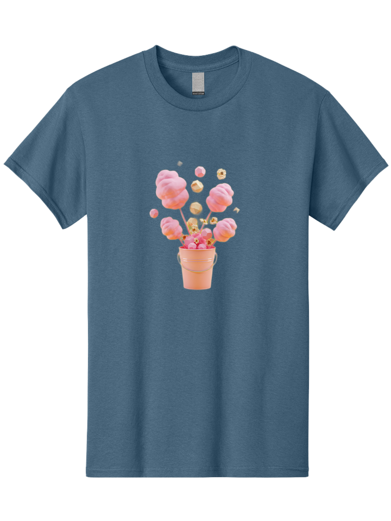 Cotton-Candy-Bucket Men'S Graphic Tee, 100% Cotton, Comfortable Casual Summer Wear, Machine Washable, Pink Cotton Candy, Candy In Bucket, Sweet Treats, Fluffy Candy, Cotton Candy, Sweet Pink, Candy Bucket, Colorful Candy, Whimsical Dessert Bac920