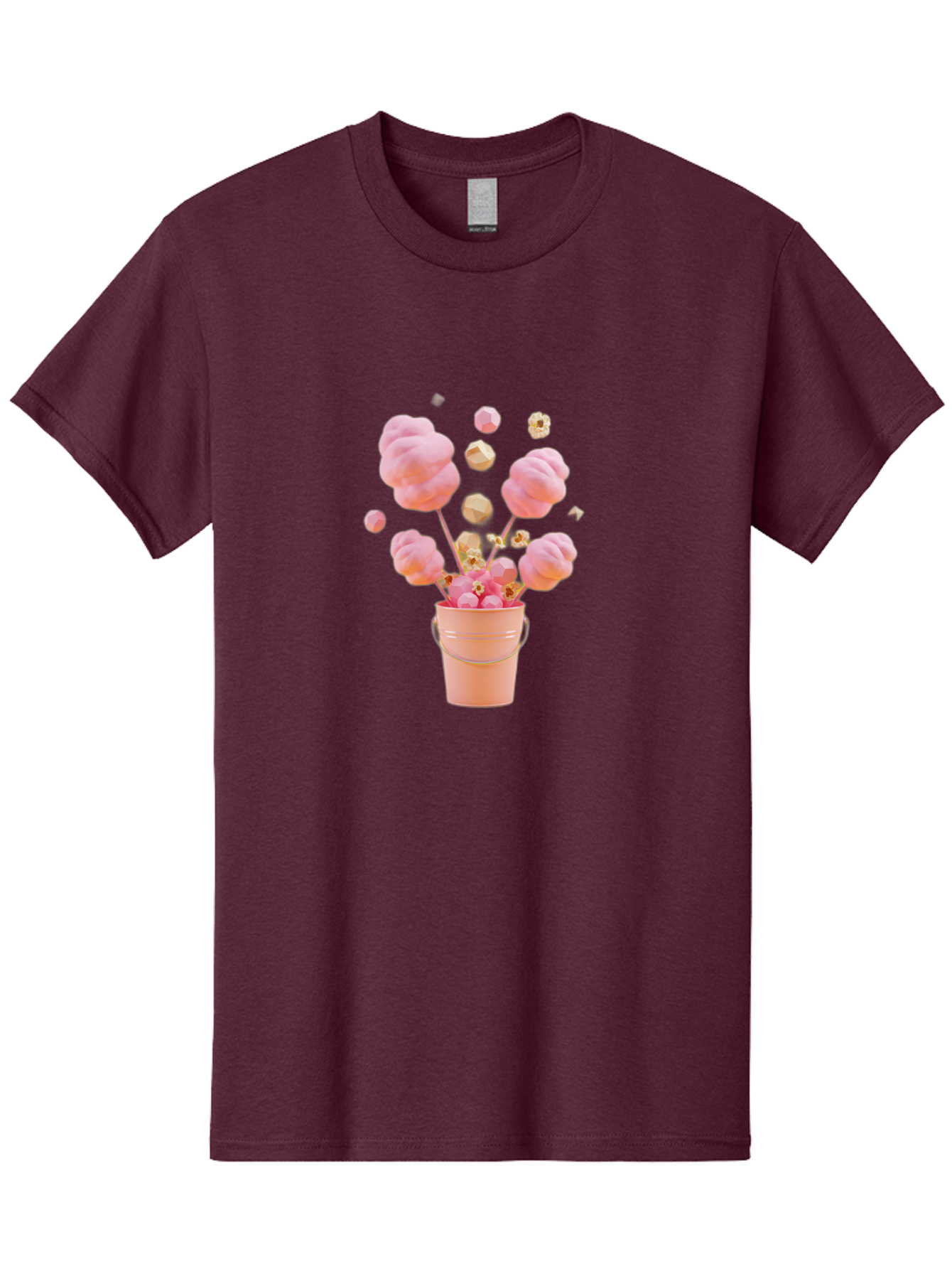 Cotton-Candy-Bucket Men'S Graphic Tee, 100% Cotton, Comfortable Casual Summer Wear, Machine Washable, Pink Cotton Candy, Candy In Bucket, Sweet Treats, Fluffy Candy, Cotton Candy, Sweet Pink, Candy Bucket, Colorful Candy, Whimsical Dessert Bac920