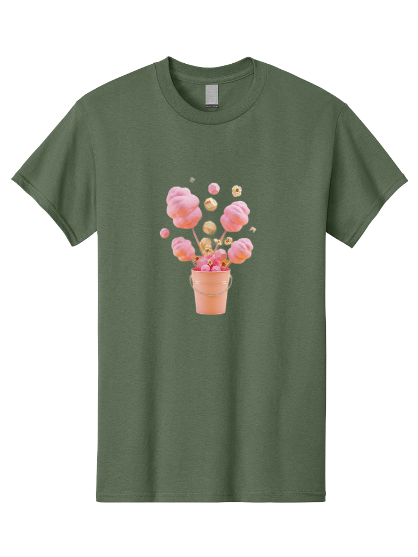 Cotton-Candy-Bucket Men'S Graphic Tee, 100% Cotton, Comfortable Casual Summer Wear, Machine Washable, Pink Cotton Candy, Candy In Bucket, Sweet Treats, Fluffy Candy, Cotton Candy, Sweet Pink, Candy Bucket, Colorful Candy, Whimsical Dessert Bac920