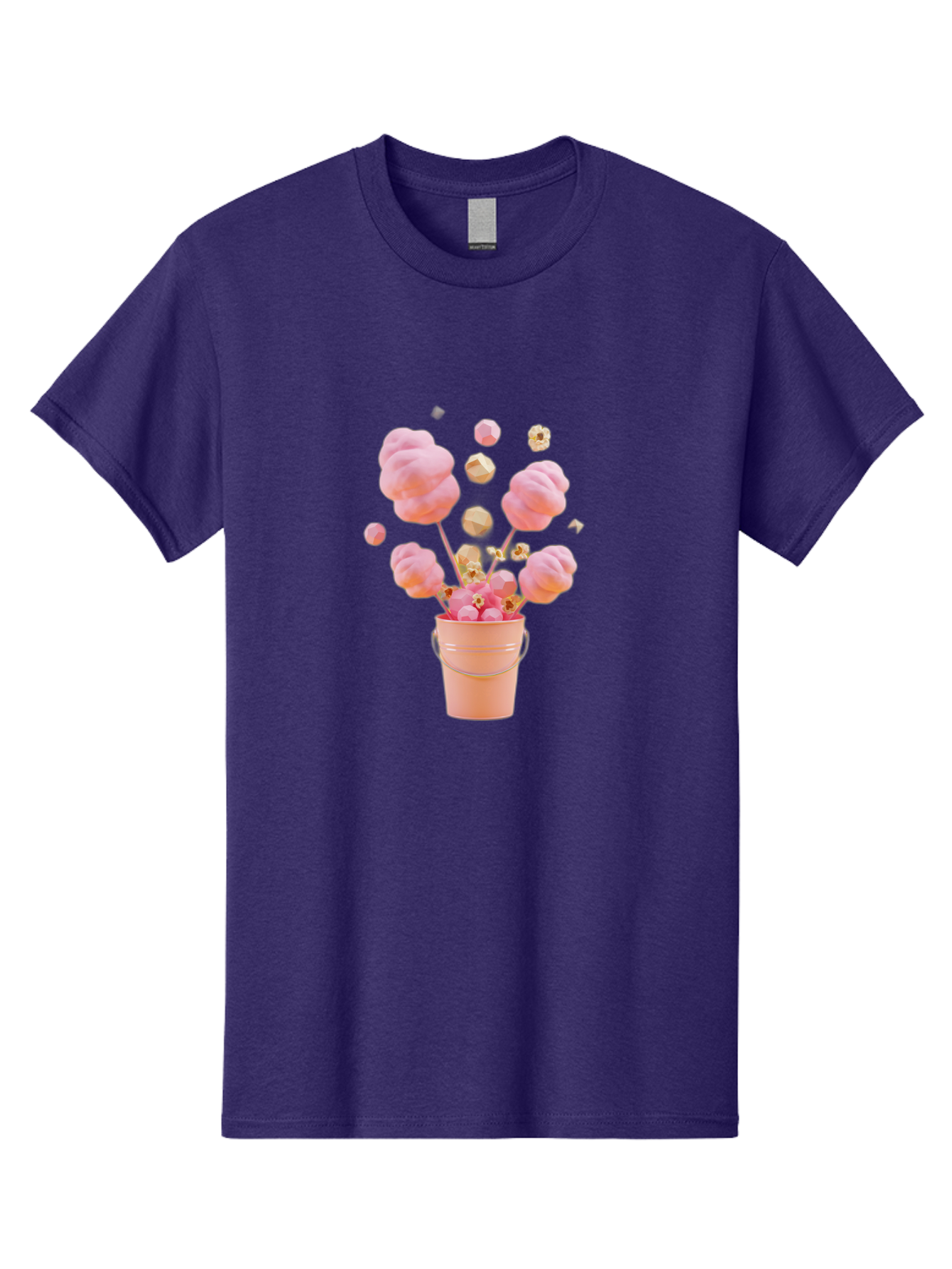 Cotton-Candy-Bucket Men'S Graphic Tee, 100% Cotton, Comfortable Casual Summer Wear, Machine Washable, Pink Cotton Candy, Candy In Bucket, Sweet Treats, Fluffy Candy, Cotton Candy, Sweet Pink, Candy Bucket, Colorful Candy, Whimsical Dessert Bac920