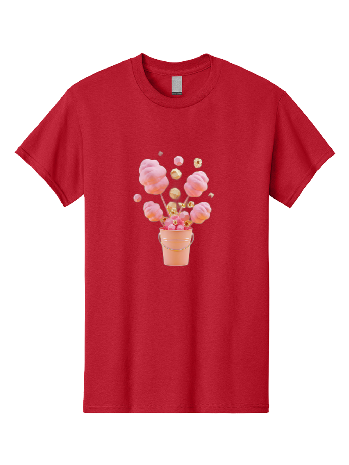 Cotton-Candy-Bucket Men'S Graphic Tee, 100% Cotton, Comfortable Casual Summer Wear, Machine Washable, Pink Cotton Candy, Candy In Bucket, Sweet Treats, Fluffy Candy, Cotton Candy, Sweet Pink, Candy Bucket, Colorful Candy, Whimsical Dessert Bac920
